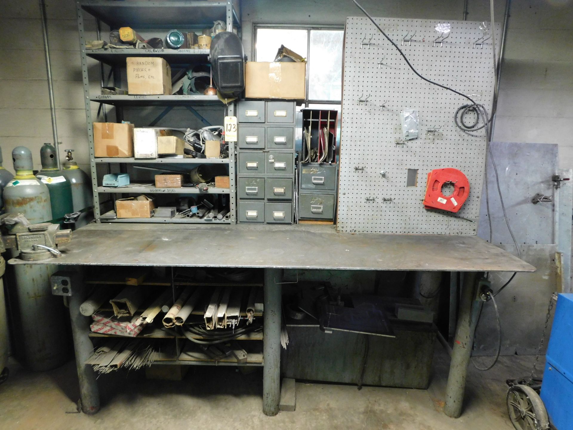 Heavy Duty Welding Table w/Bench Vise & Contents 4'X8,X3'H