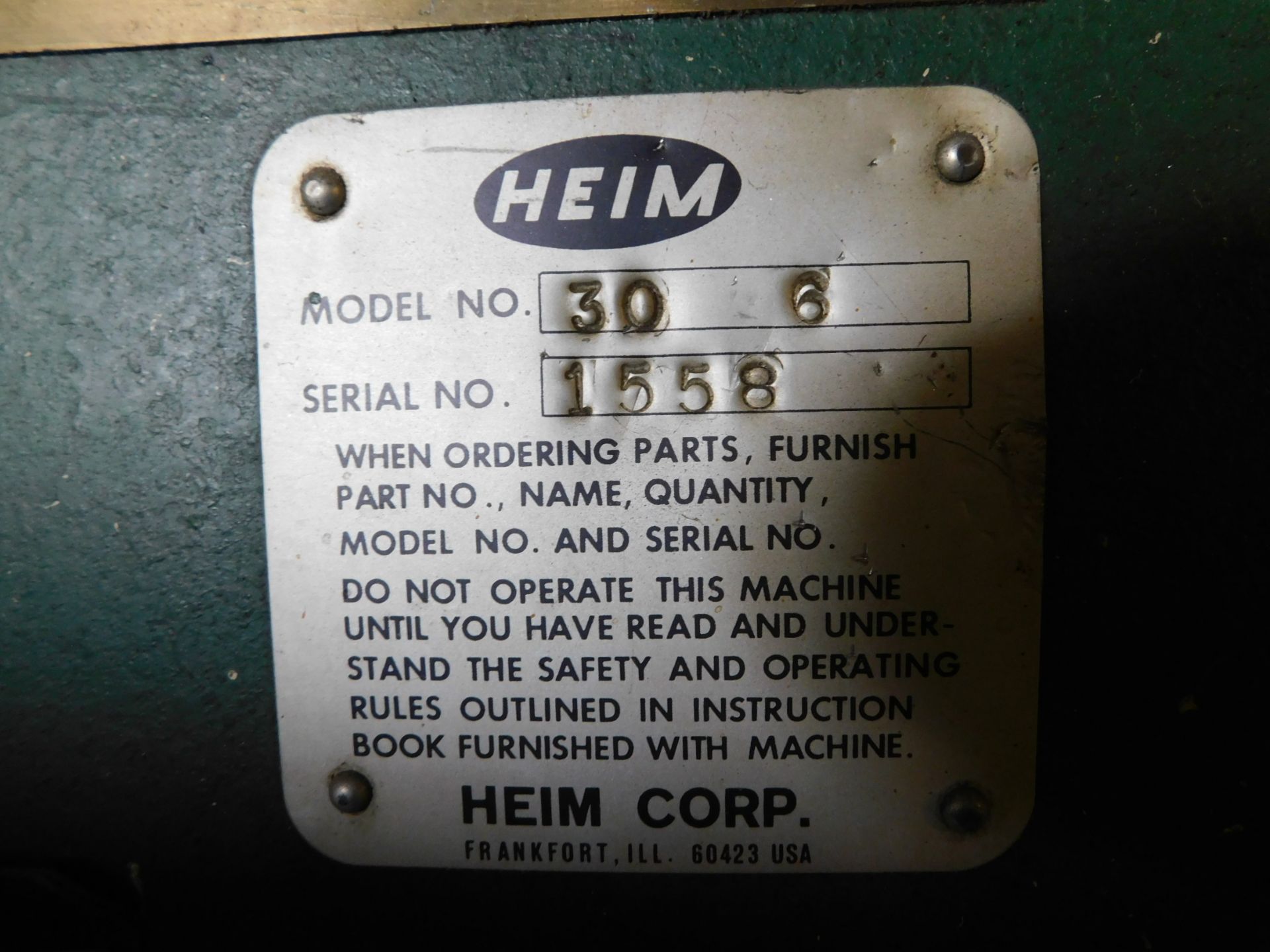 Heim Model 30-6 Press Brake sn 1558, 6'X30ton 6'6" Overall 5' Between housings Air Clutch, Manual - Image 7 of 8