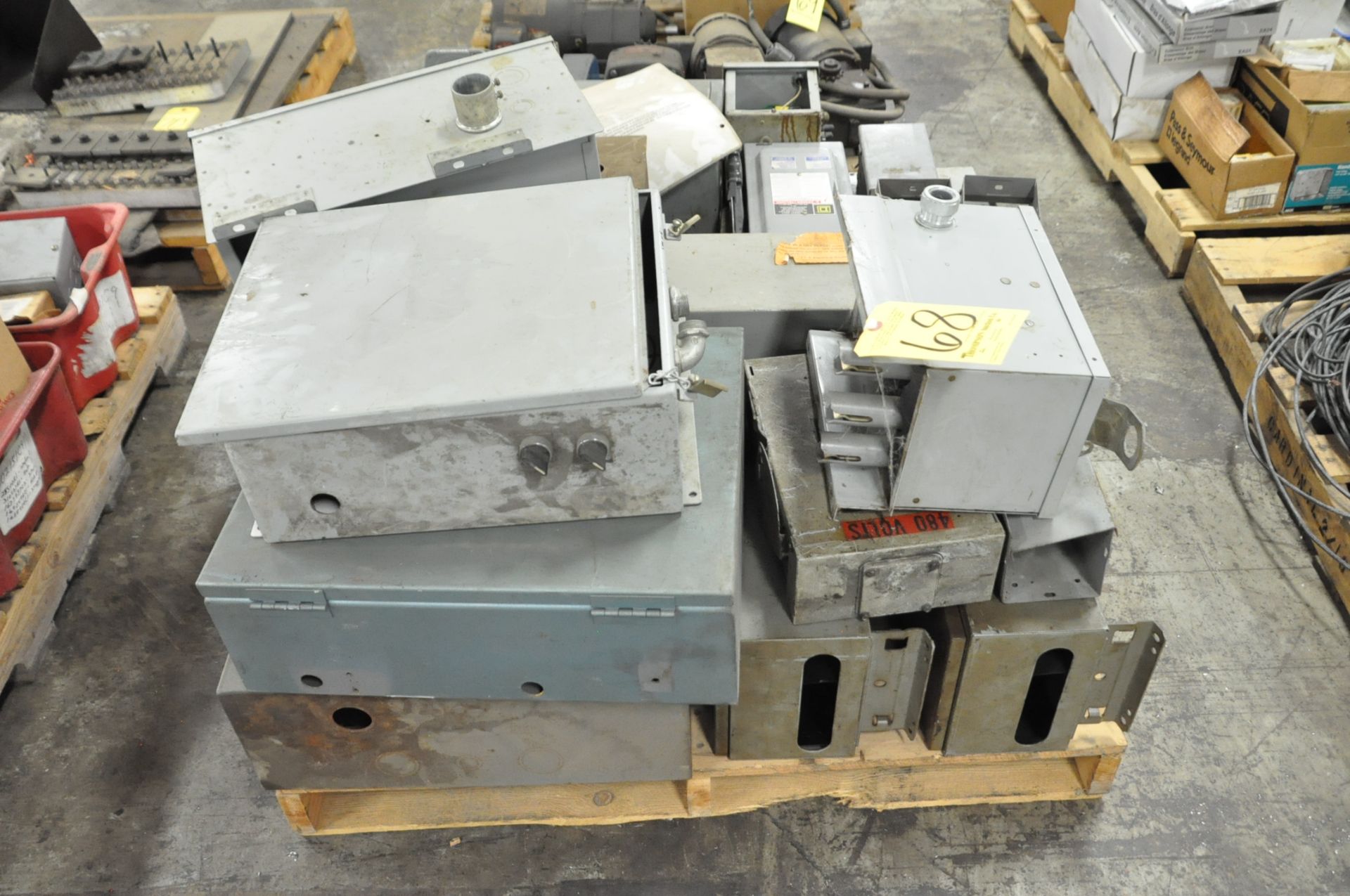 Lot-Electrical Work Boxes, Enclosed Safety Switch Boxes, Buss Plugs, etc. on (1) Pallet