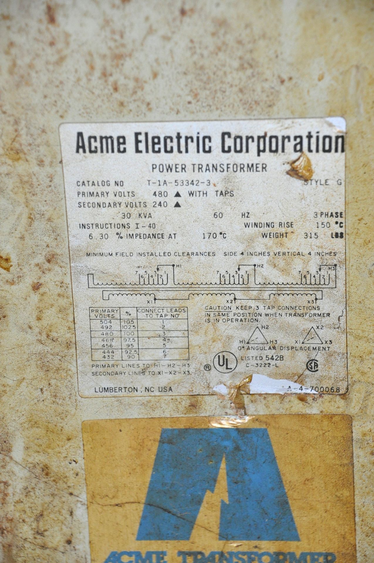 Acme Electric 30-KVA Transformer - Image 2 of 2