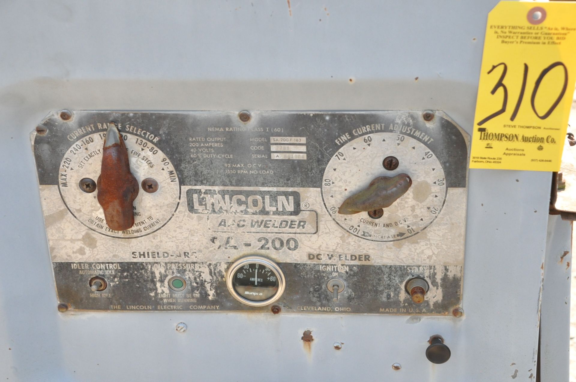 Lincoln Model SA-200, 200-Amp Capacity DC Arc Welder Power Source, S/n A841004, Diesel Engine - Image 3 of 4