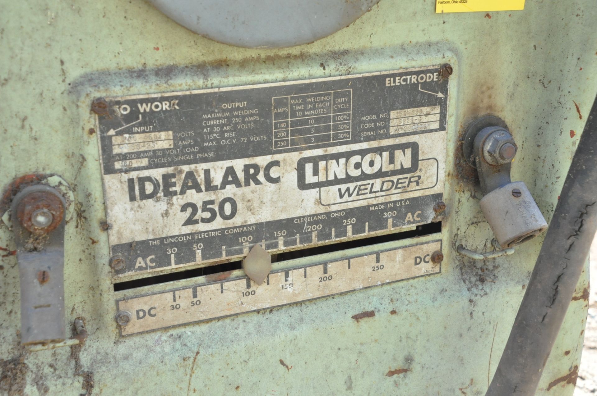 Lincoln Idealarc 250, 250-Amp Capacity DC Arc Welder Power Source, S/n N/a - Image 2 of 3