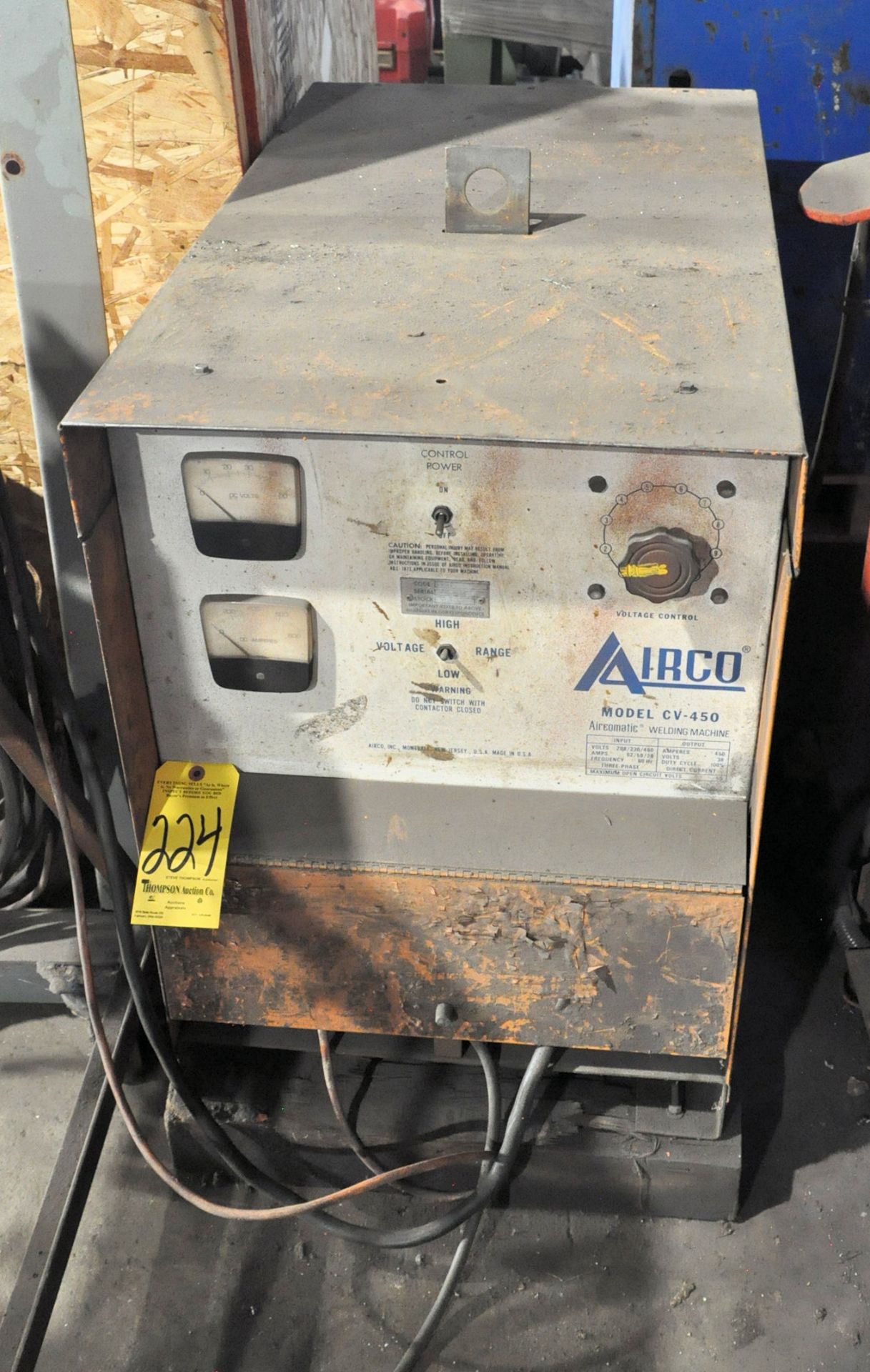 Airco CV-450, 450-Amp Capacity DC Mig Welding Power Source, S/n RG909075, with Leads, Airco Mighty - Image 2 of 5