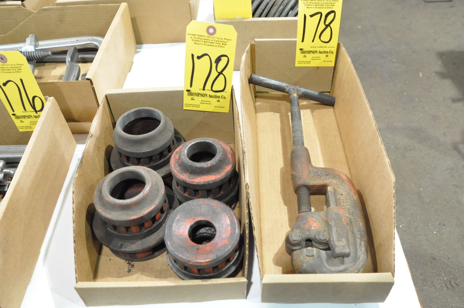 Lot-(4) Various Pipe Thread Dies and (1) Manual Pipe Cutter in (2) Boxes