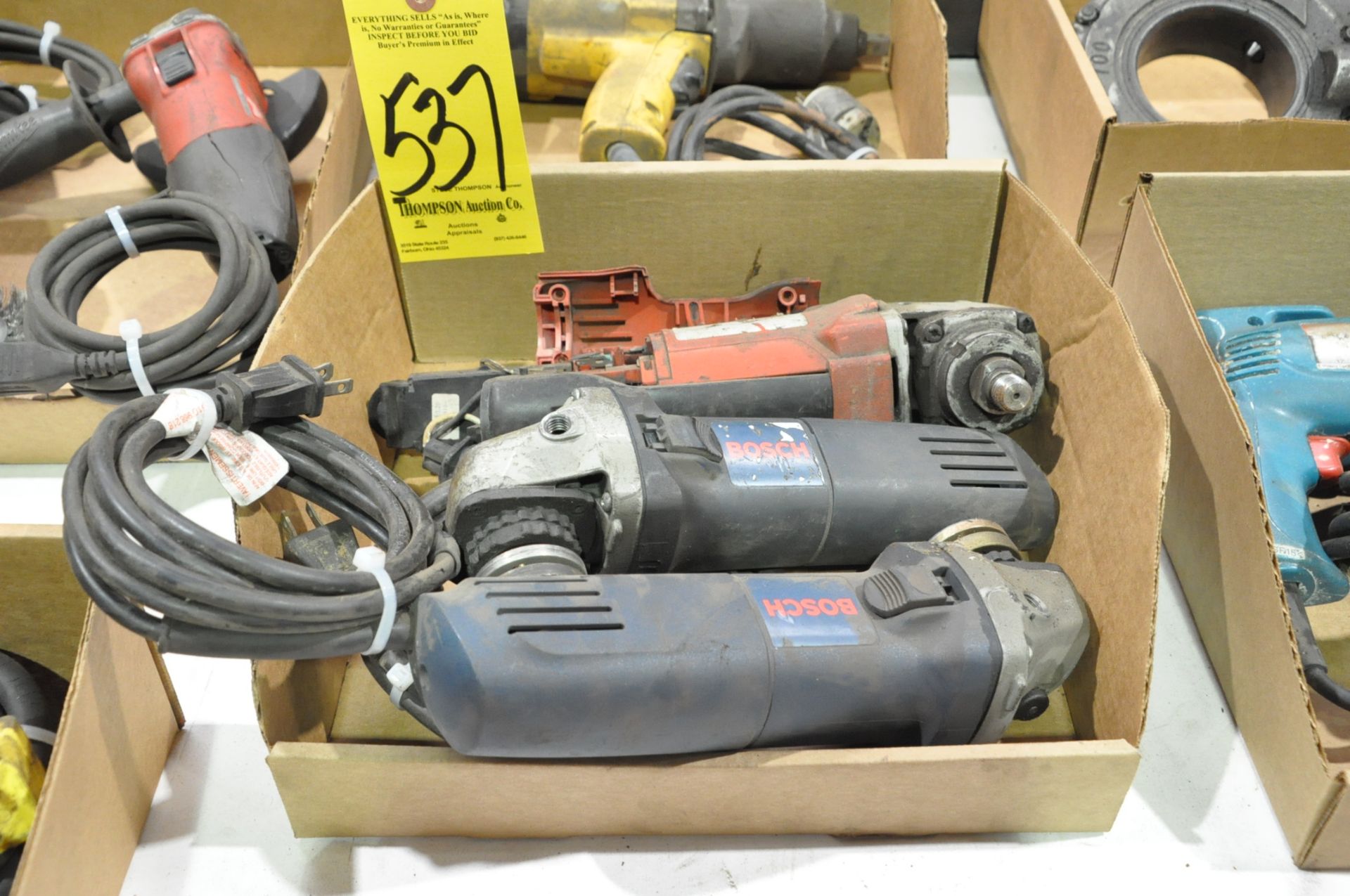 Lot-(2) Bosch and (1) Milwaukee Electric Angle Grinders in (1) Box