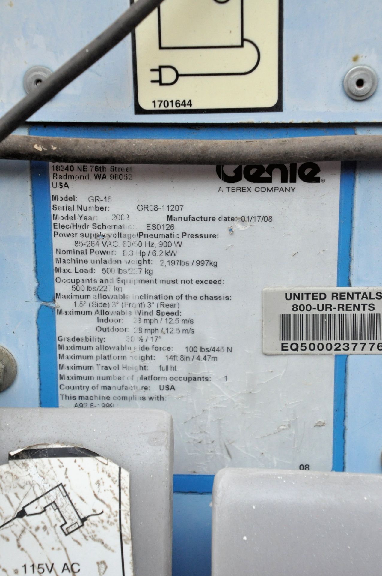 Genie Runabout Model GR15, Vertical Mast Lift, S/n GR08-12203 (2008), 500-Lbs. x 14' 8" Capacity - Image 5 of 5