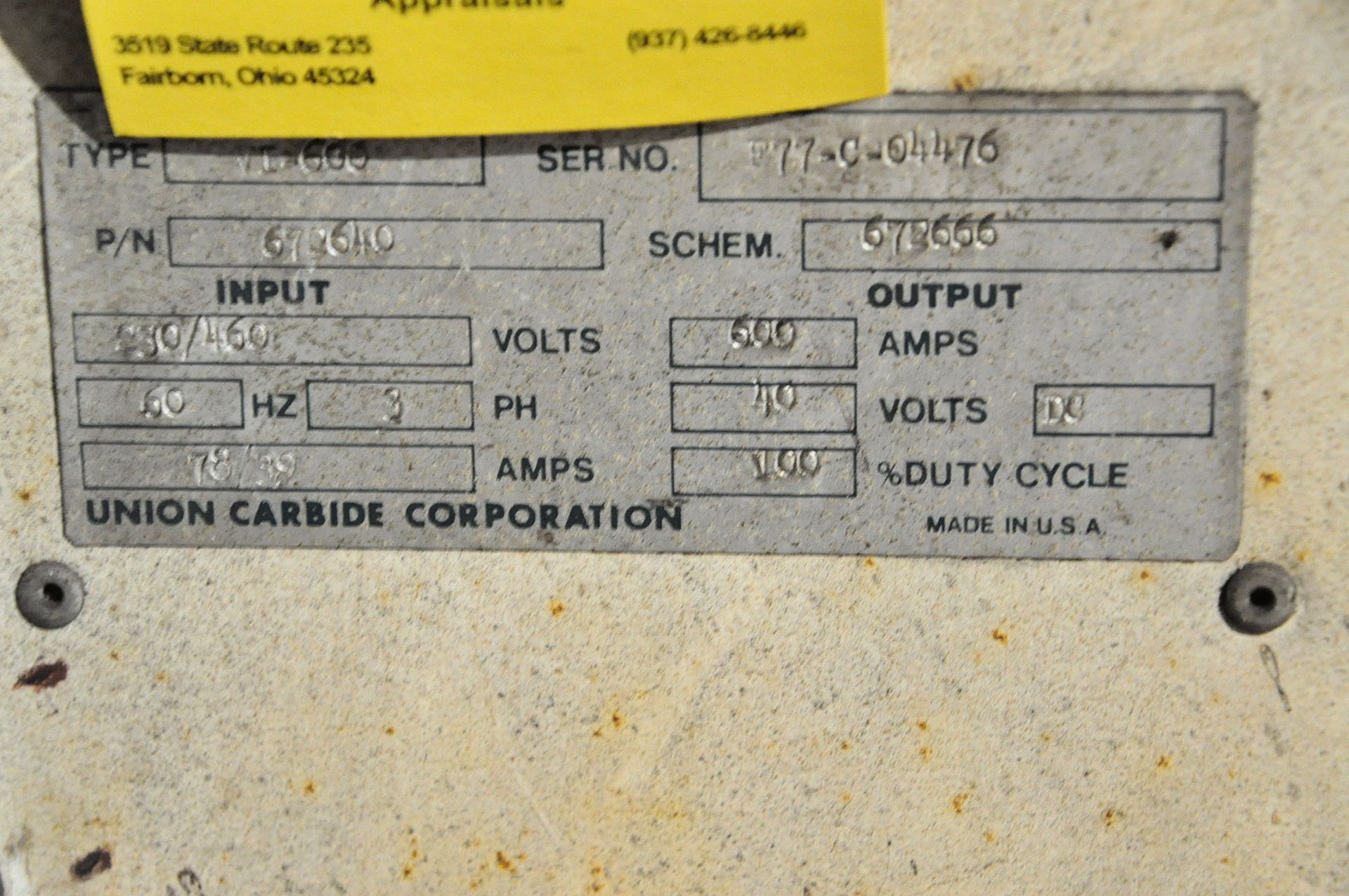 Linde VI-600, 600-Amp Capacity CV/DC Arc Welding Power Source, S/n B77-C-04476, with Leads, Linde - Image 5 of 5