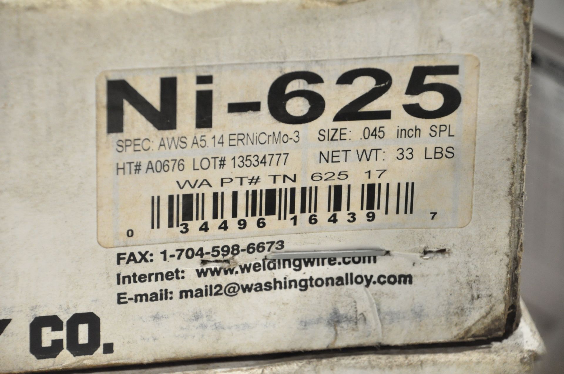 Lot-(2) Spools Washington Alloy .045, NI-625 Welding Wire - Image 2 of 3