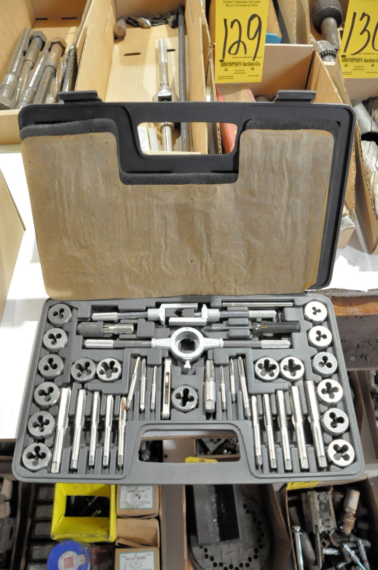 Lot-Tap Handles, Taps and Deburs in (1) Box with Tap and Die Set