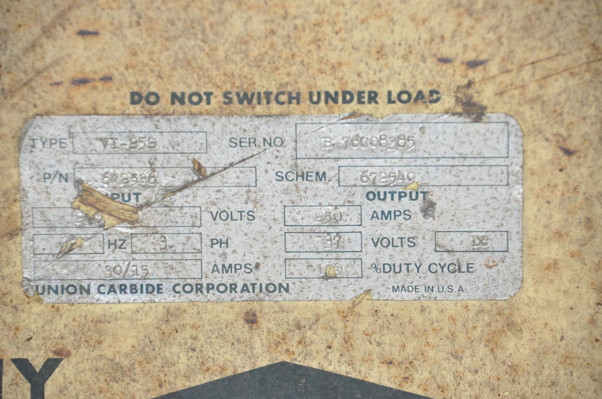 Linde VI-252, 250-Amp Capacity DC Arc Welding Power Source, S/n 8-786009365, (Leads Not Included), - Image 4 of 4