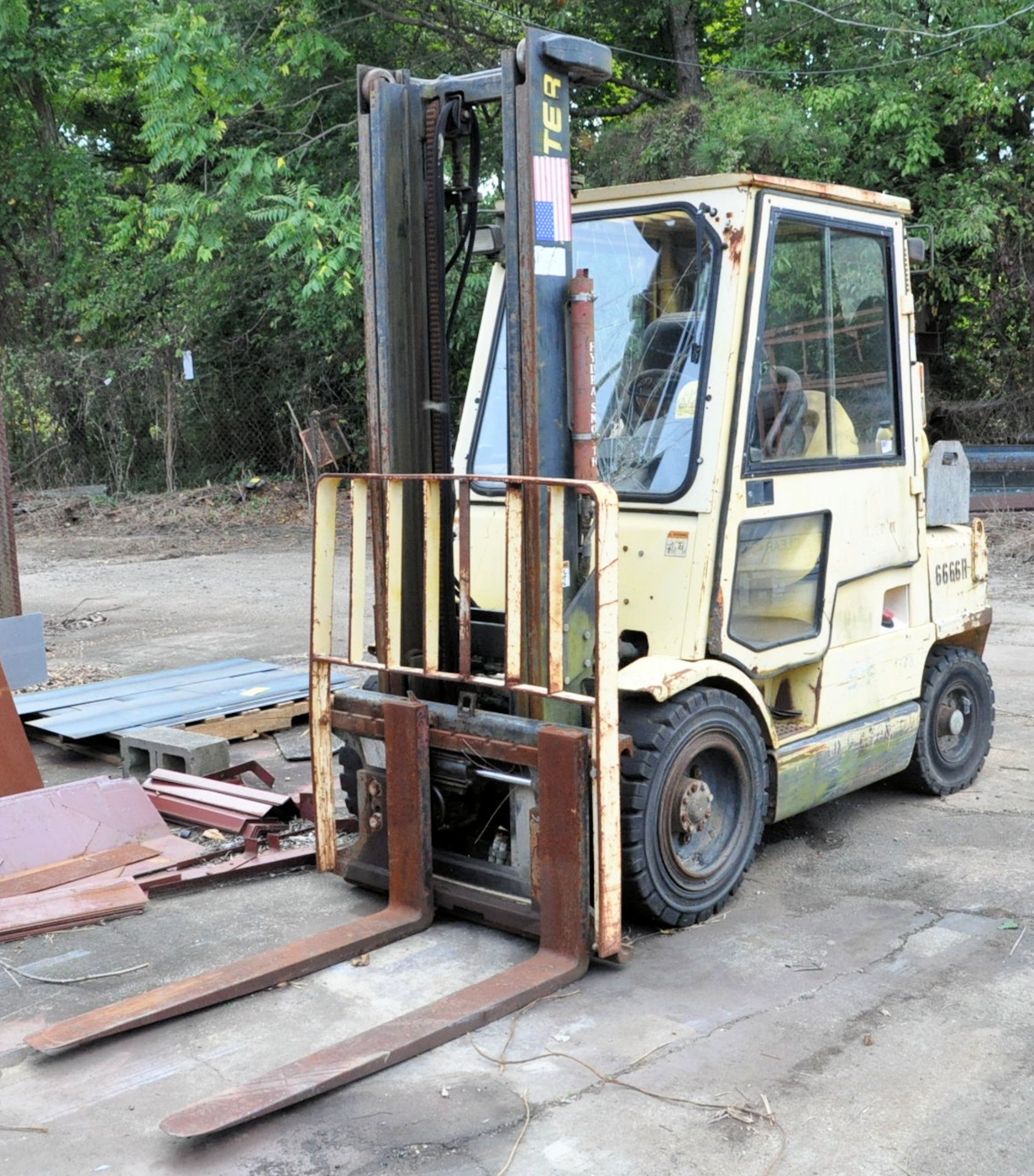 Hyster Model H60XM All Terrain Fork Lift Truck, 5,500-Lbs. Capacity, Diesel, 3-Stage Mast, 42" x