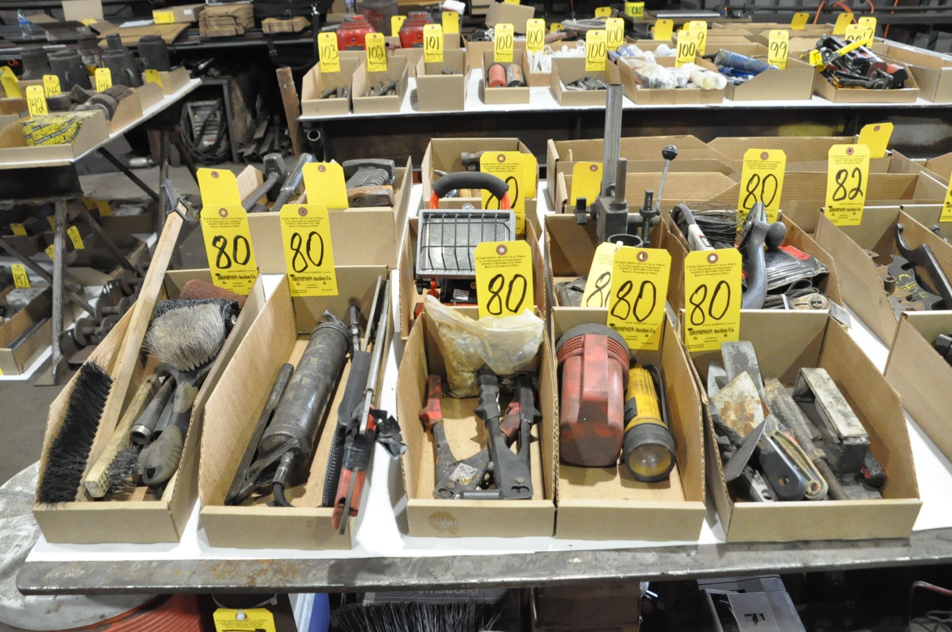 Lot-Brushes, Grease Gun, Flashlights, Scrapers, Wire, Drill Press Fixture, (1) Work Light, Pop Rivel