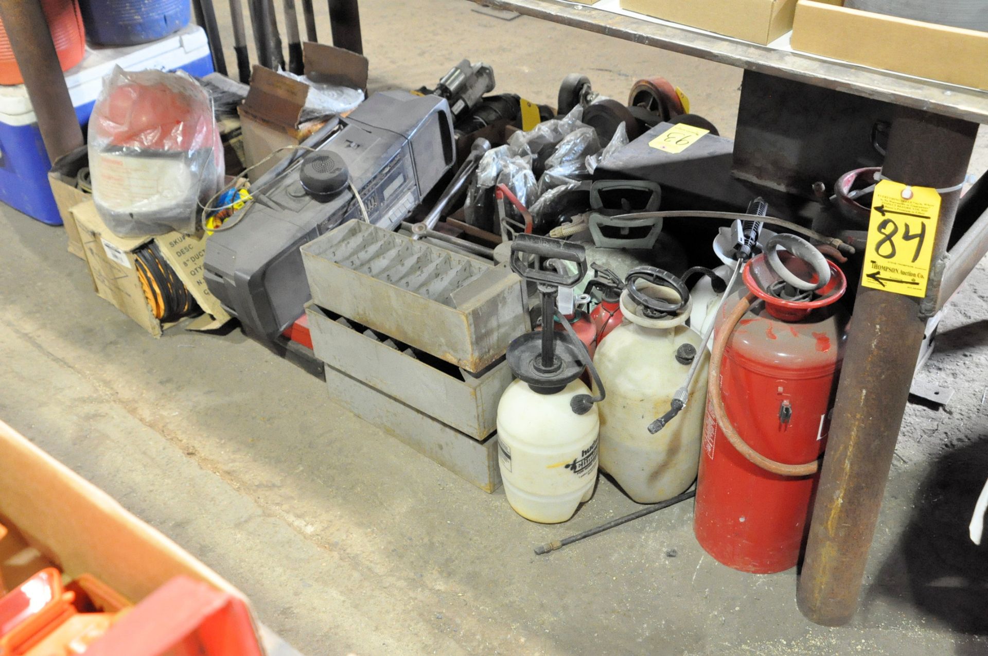 Lot-Pump Spray Cans, Magnet, Radio, 8" Flex Ducts, Bin Drawers, etc. on Floor Under (1) Side of