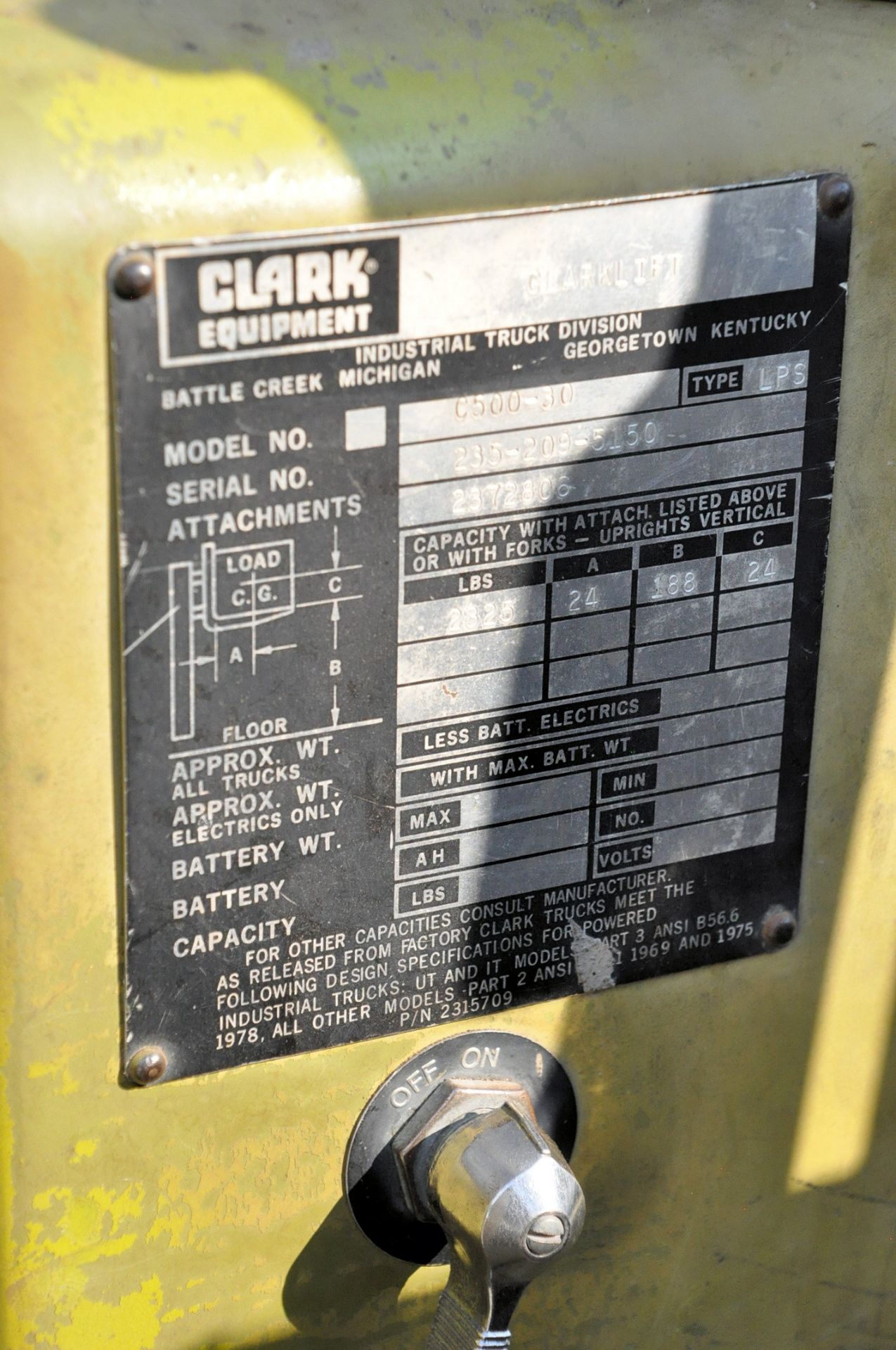 Clark Model 0500-30, 2,325 Lbs. x 188" Lift Capacity LP Gas Fork Lift Truck, S/n 235-209-5150, 3- - Image 6 of 6