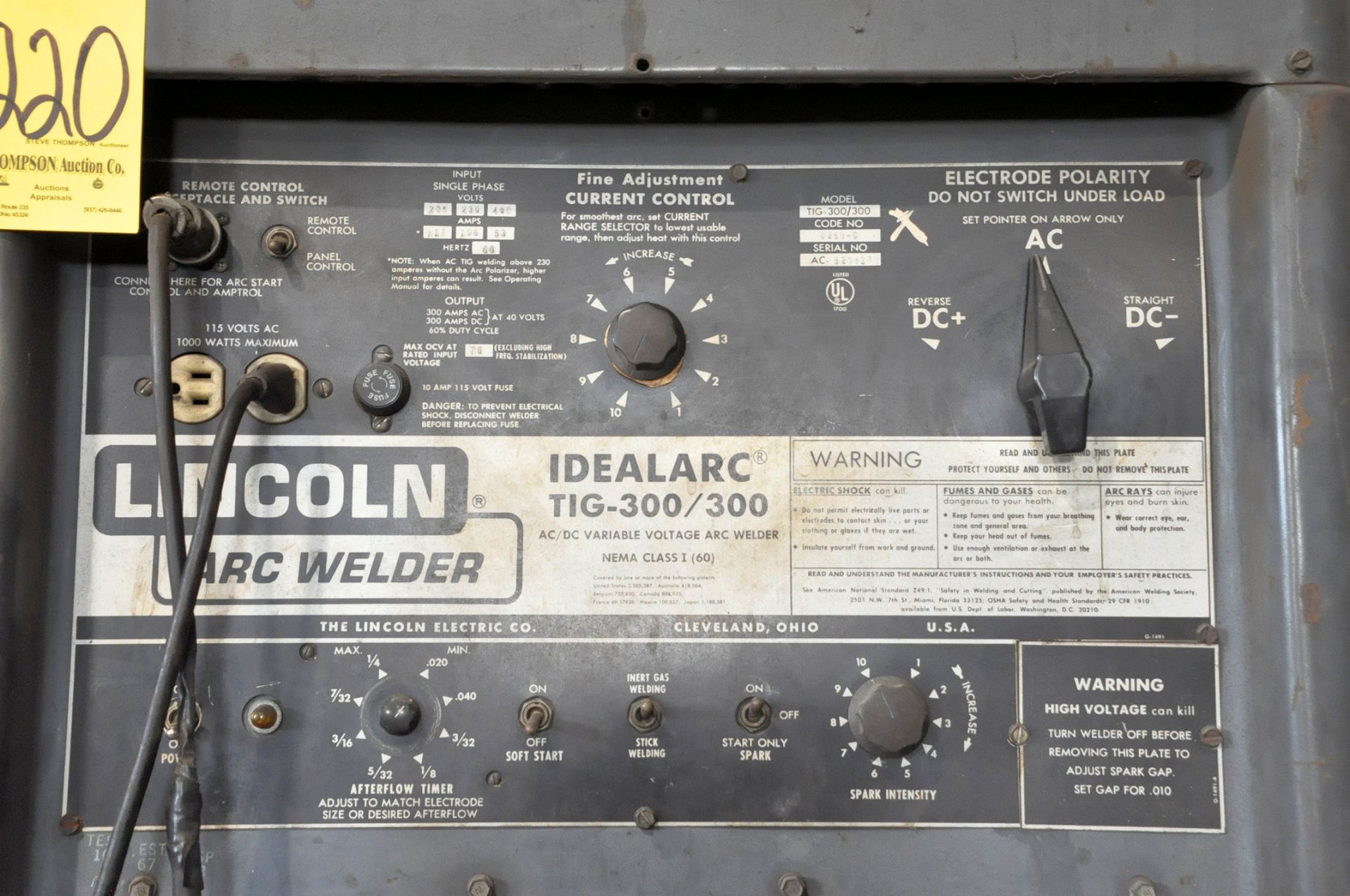 Lincoln Idealarc Tig-300/300, 300-Amp Capacity AC/DC Variable Voltage Tig Welder, S/n AC-520917, - Image 3 of 7