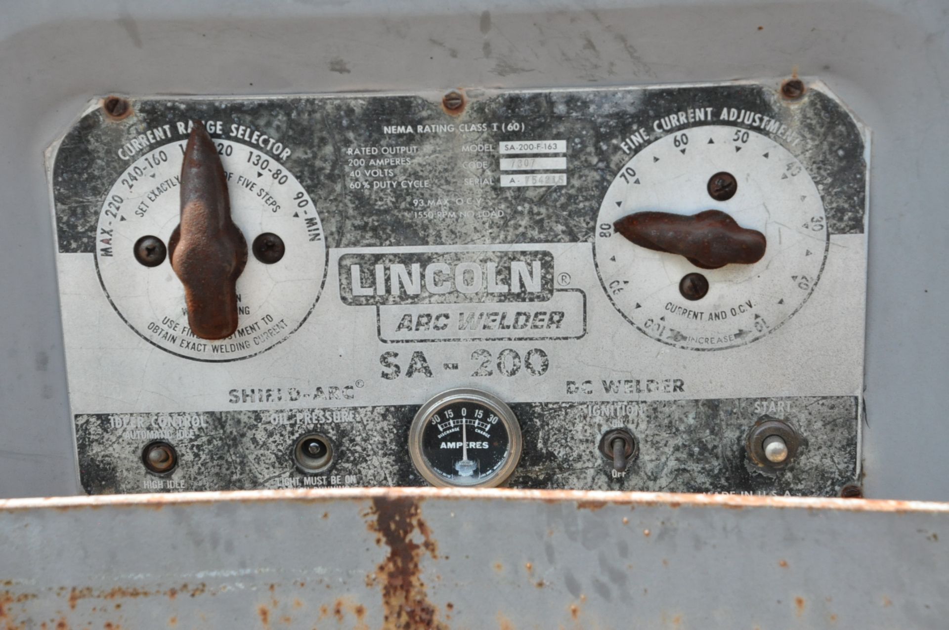 Lincoln Model SA-200, 200-Amp Capacity DC Arc Welder Power Source, S/n A754235, Diesel Engine - Image 3 of 4