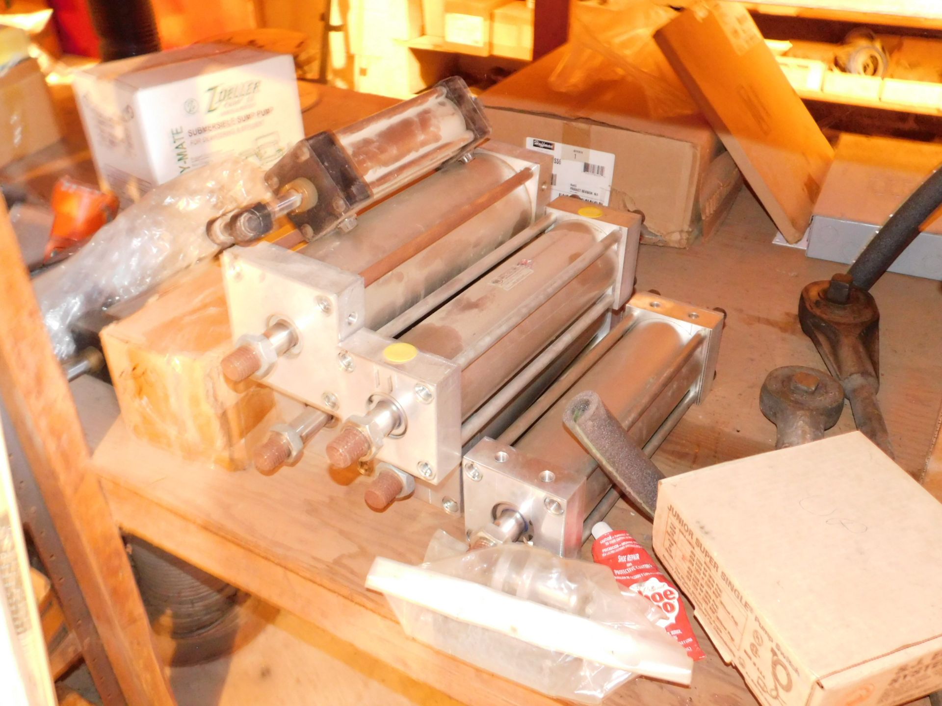 Contents of Wood Shelving in Middle of Room, Pneumatic Cylinders, Lock out Kits, Wire, Conduit - Image 2 of 6