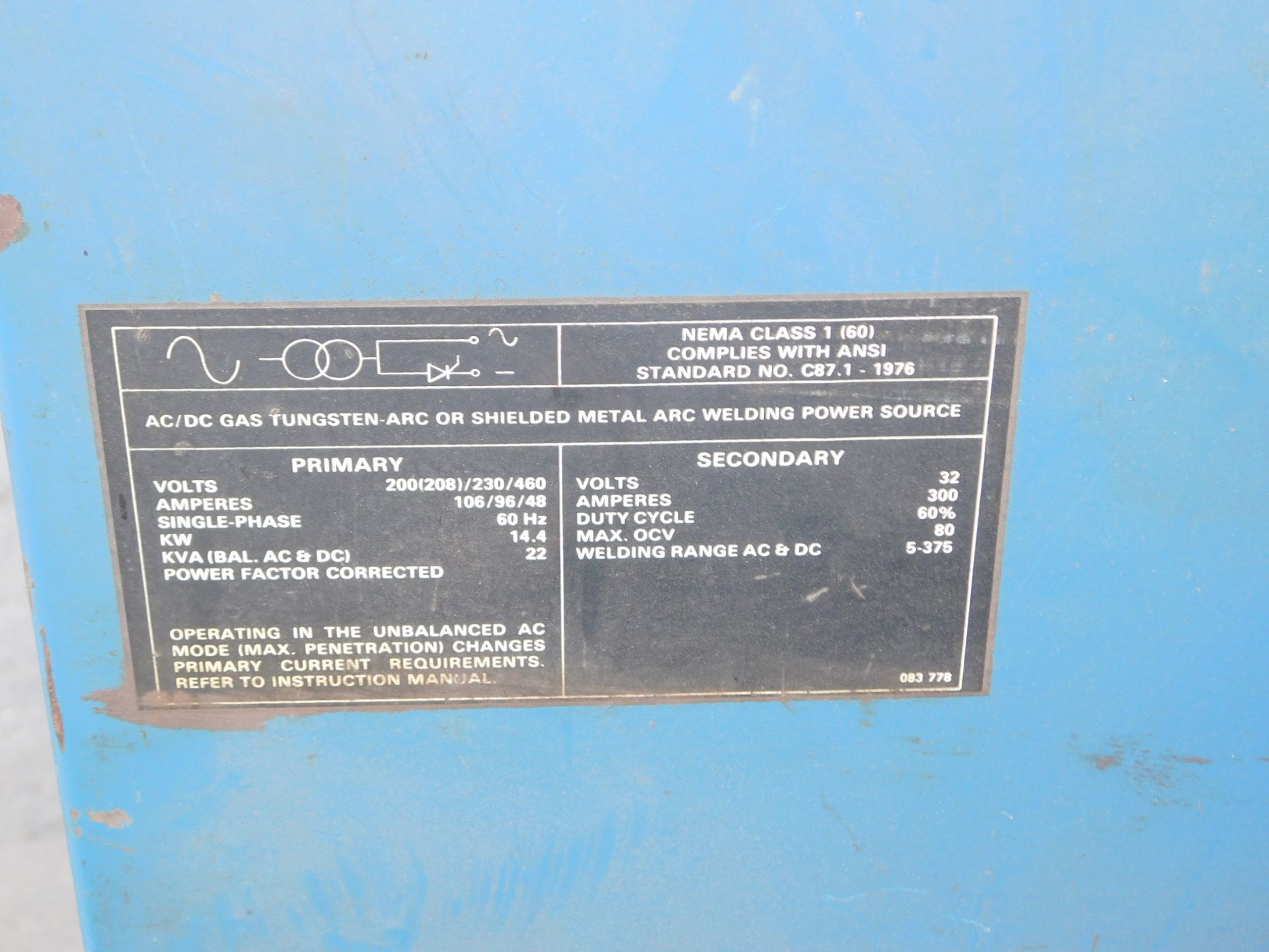 Miller Synchrowave 300 AC/DC Tig Welder, 208/230/460, Single Phase, Foot Control - Image 6 of 6