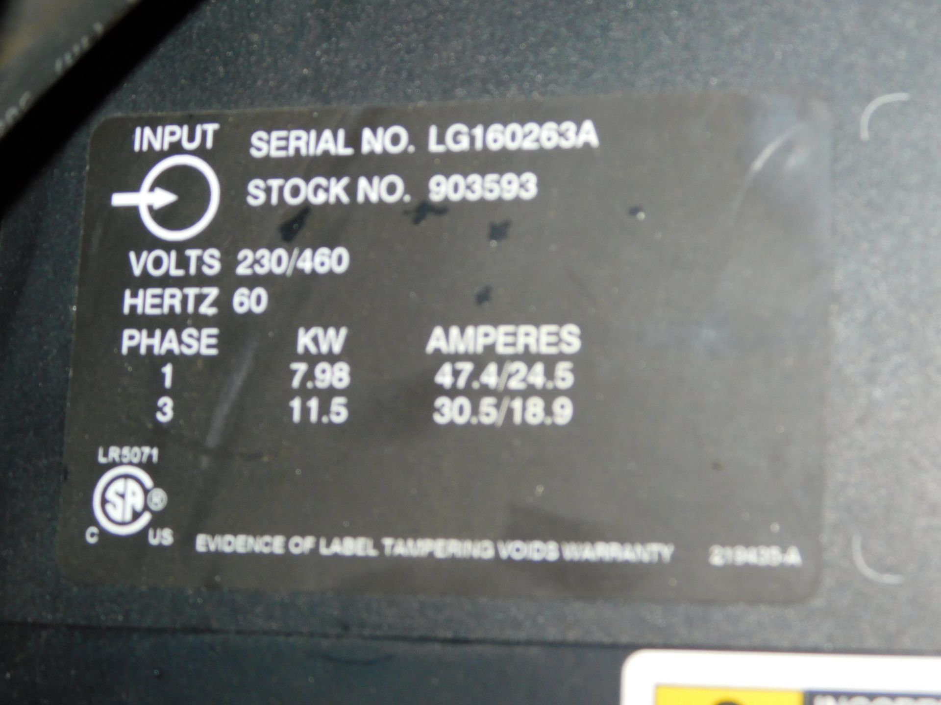 Miller Invision 354MP DC Inverter Arc Welder, s/n LG160263A, 1 or 3 Phase, 230/460 Vo.ts - Image 7 of 7