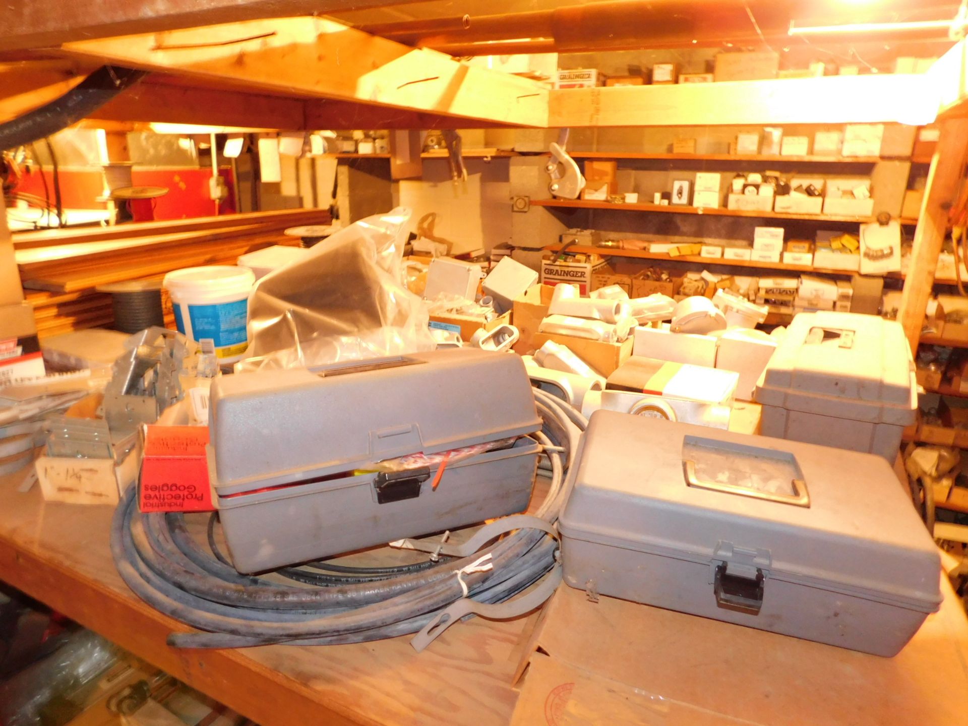 Contents of Wood Shelving in Middle of Room, Pneumatic Cylinders, Lock out Kits, Wire, Conduit - Image 3 of 6