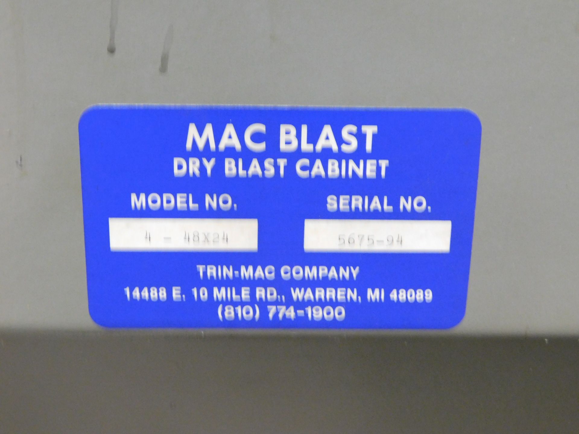 Mac Blast Model 4-48X24 Dry Blast Cabinet w/Reclaimer - Image 5 of 6