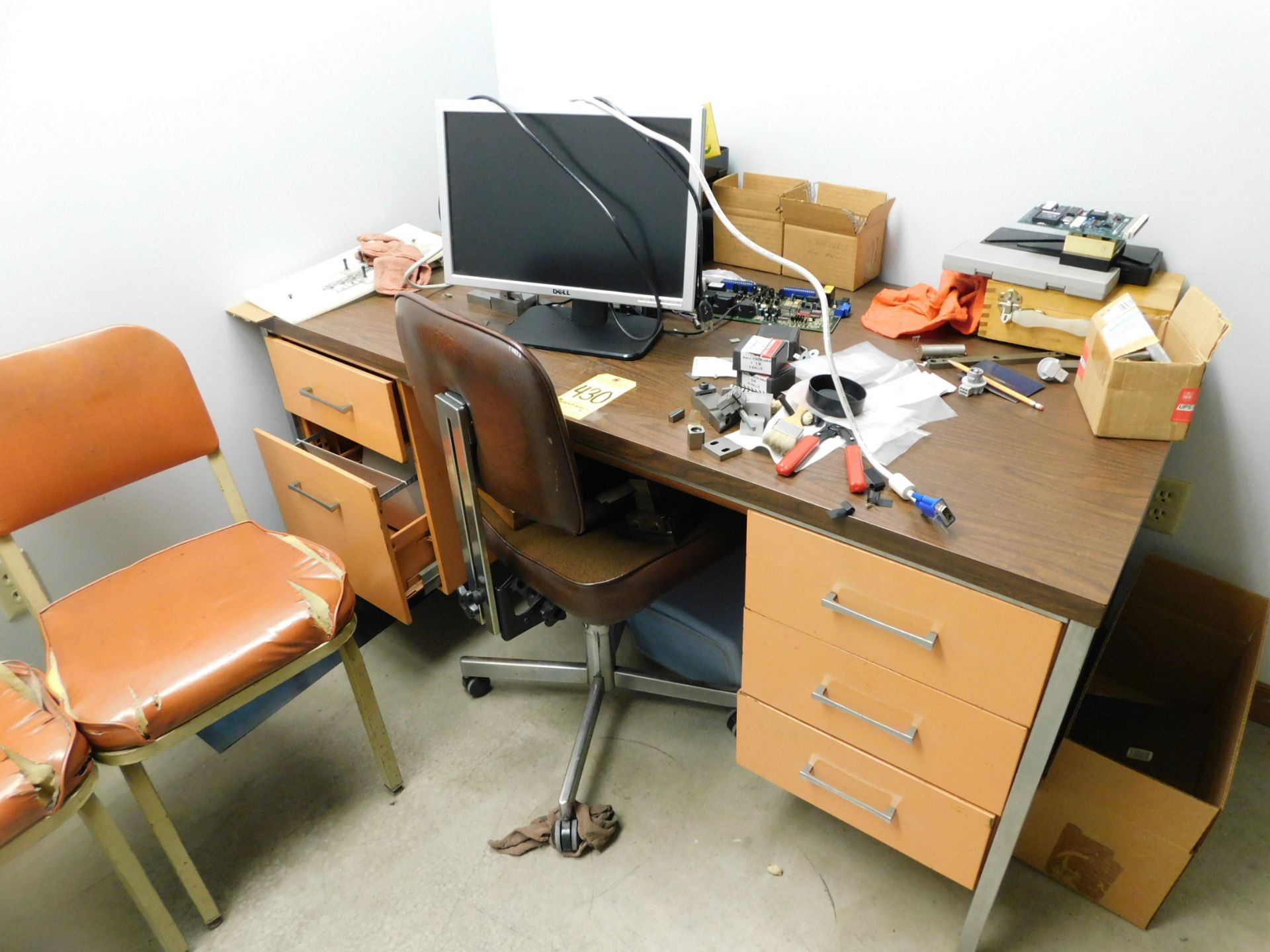 Metal Desk, & Chairs