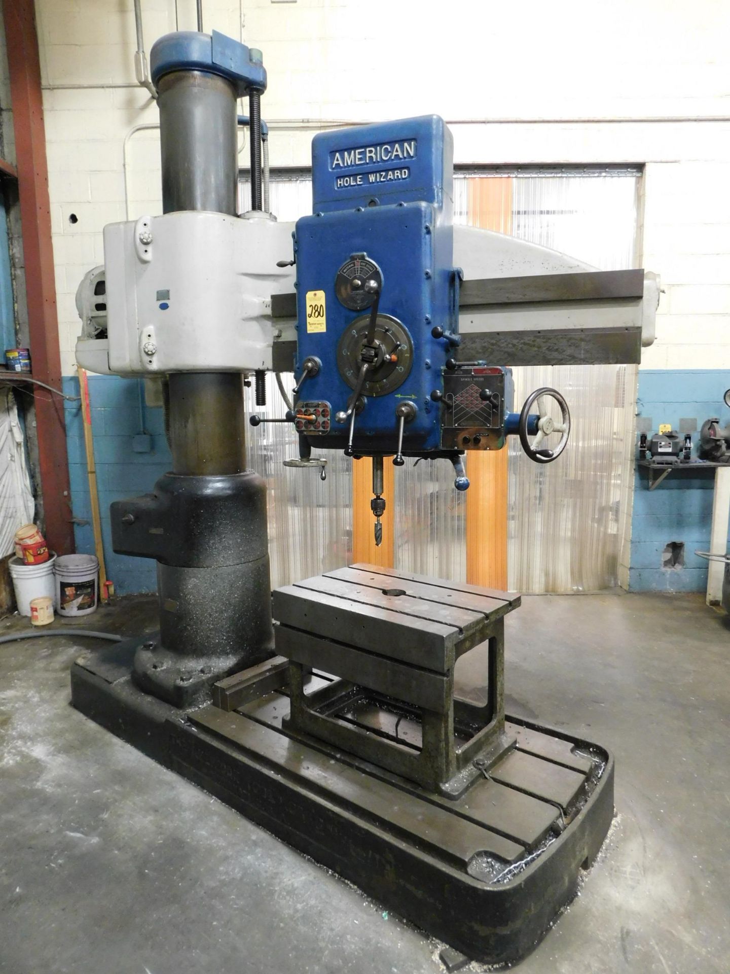 American Hole Wizard 4' Arm/13" Column Radial Drill, Box Table