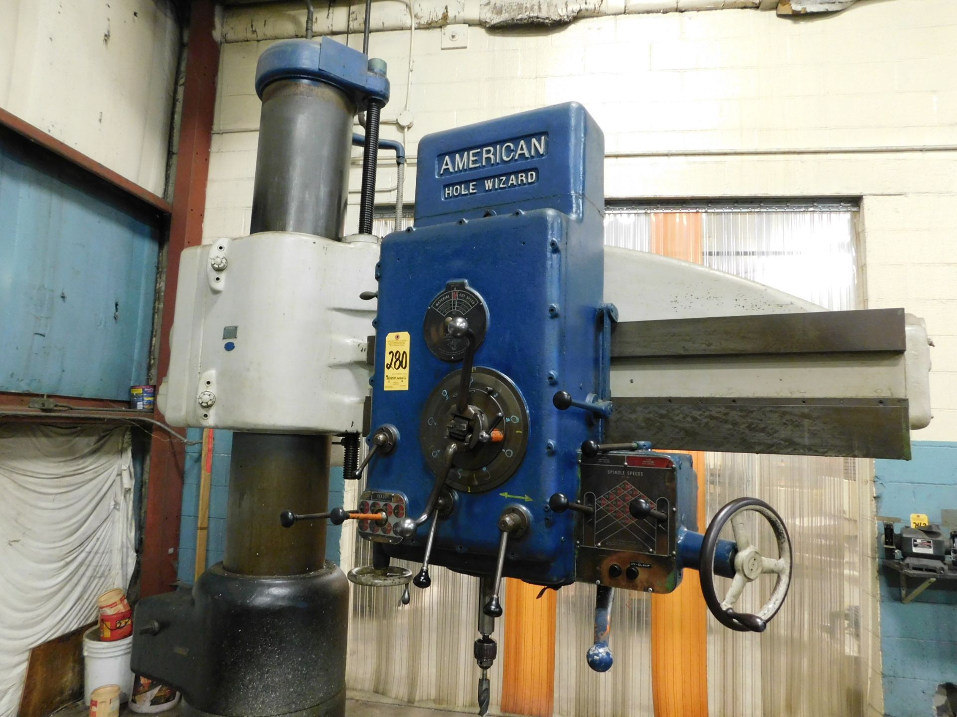 American Hole Wizard 4' Arm/13" Column Radial Drill, Box Table - Image 2 of 6