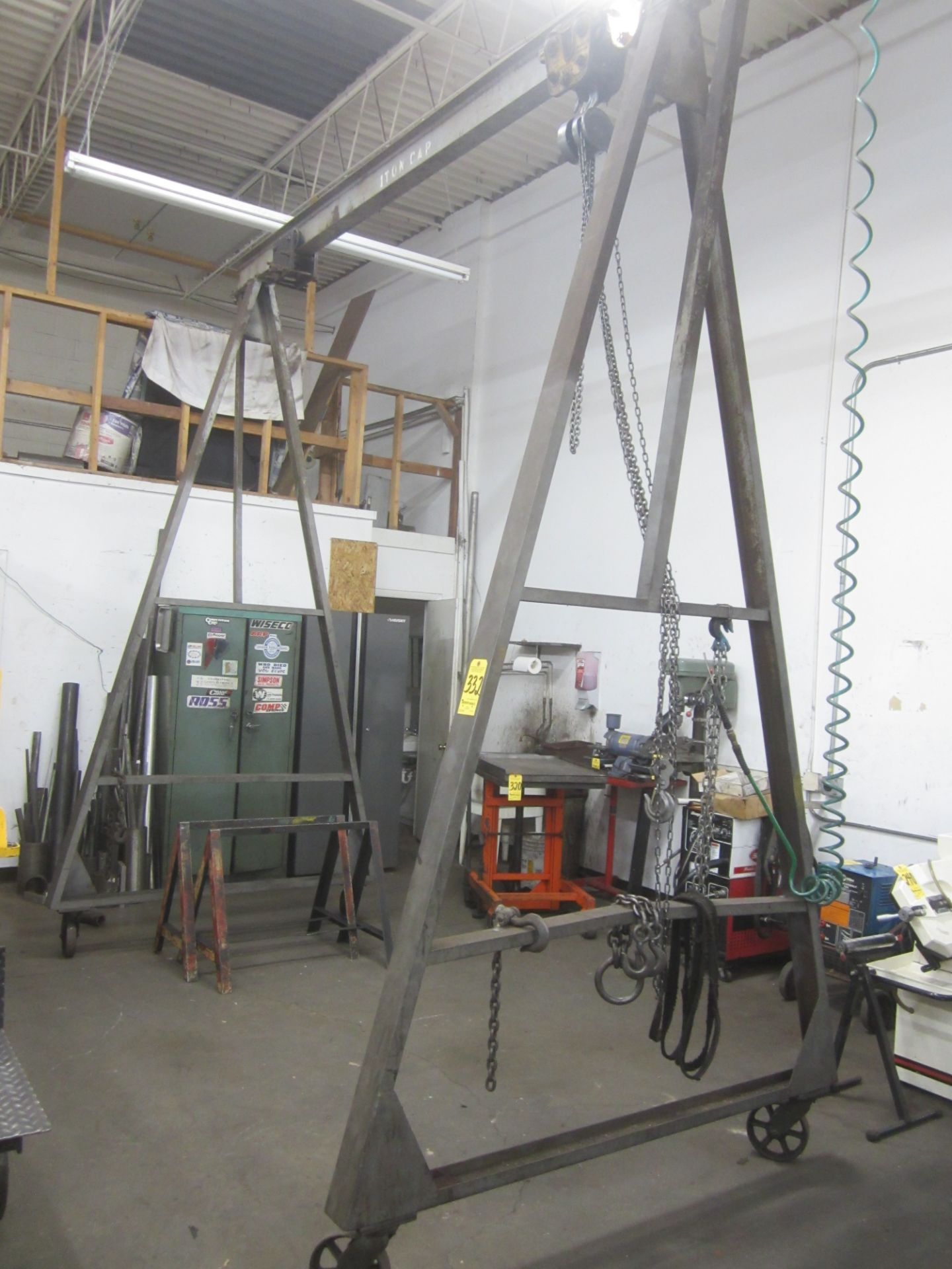 Portable A-Frame Gantry with 2-Ton Chain Hoist, Bolt Together Construction, 128" L/R, 72"F/B, 149"