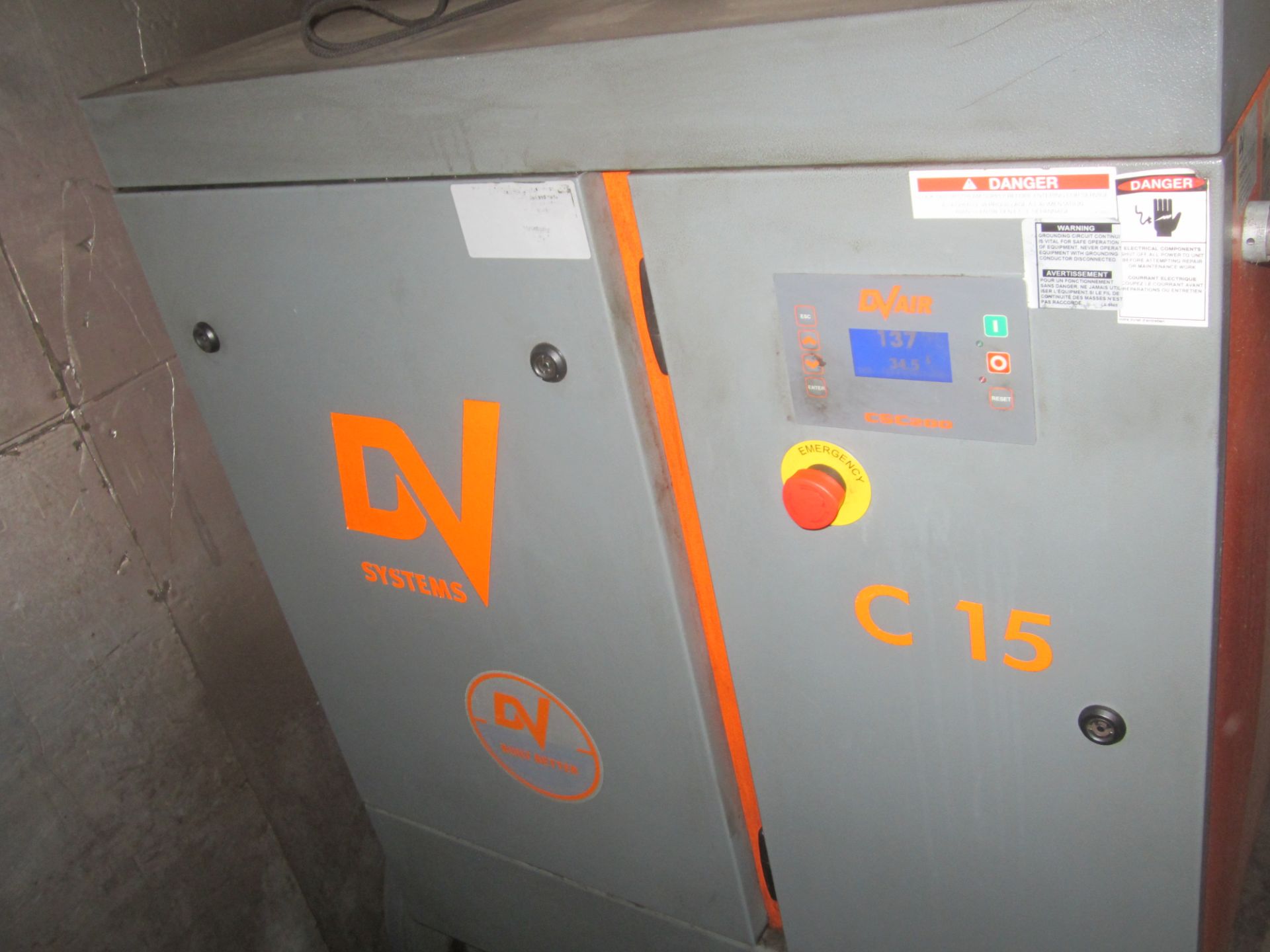 DV Systems Model C15TD Rotary Screw Air Compressor, s/n 37235, 15 HP, Built In Refrigerated Air - Image 3 of 8