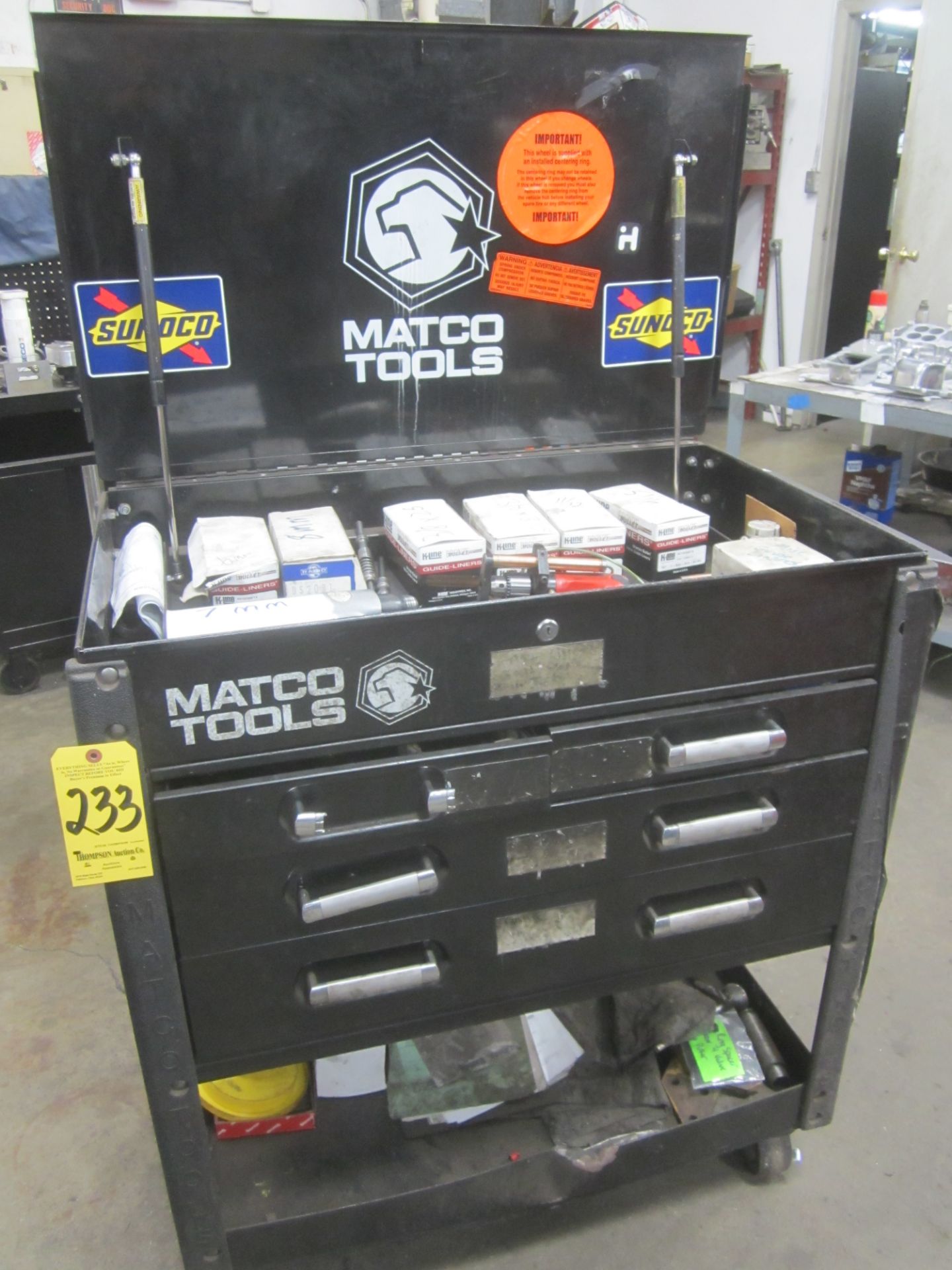 Matco Tool Cart with Bronze Valve Guide Liner Replacement Tools and Supplies