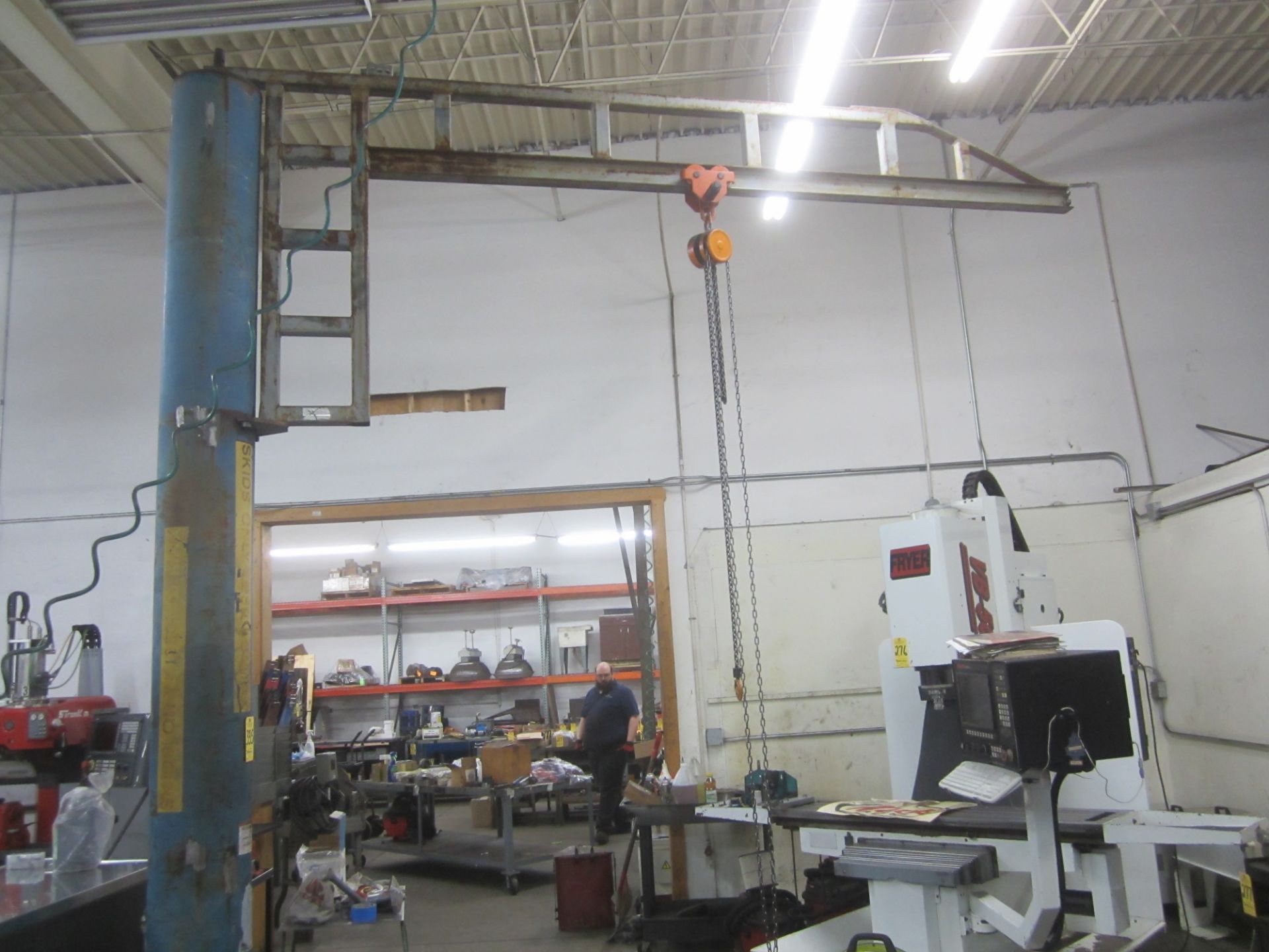 Floor Mount Jib Crane, with 1 Ton Chain Hoist, 11' Arm, 11'10" Under Arm, 13'5" Overall Height