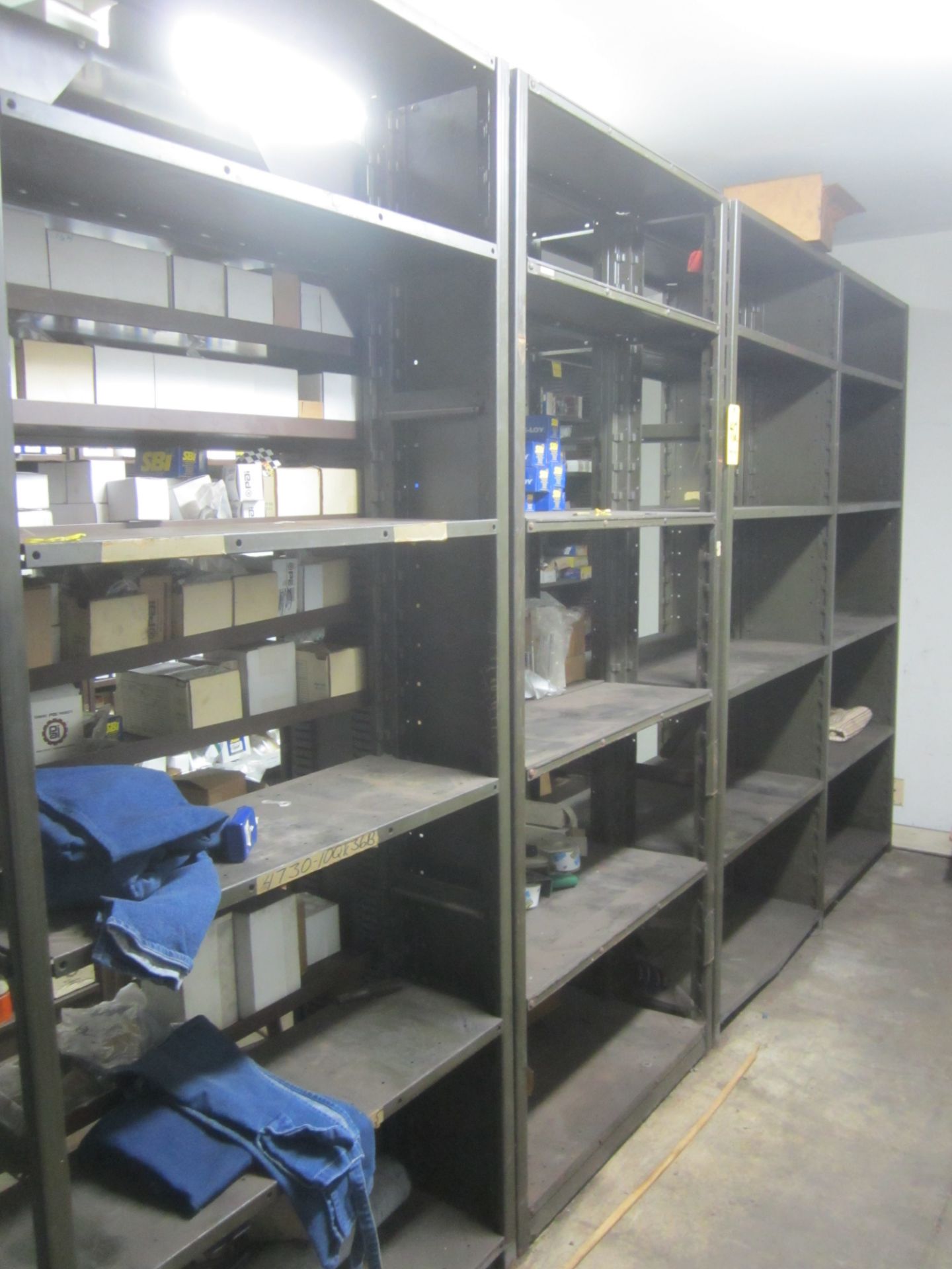 Metal Shelving, (3) Sections 7'4" H X 36" W X 24" Deep, and (1) 7'4" H X 36" W X 12" Deep