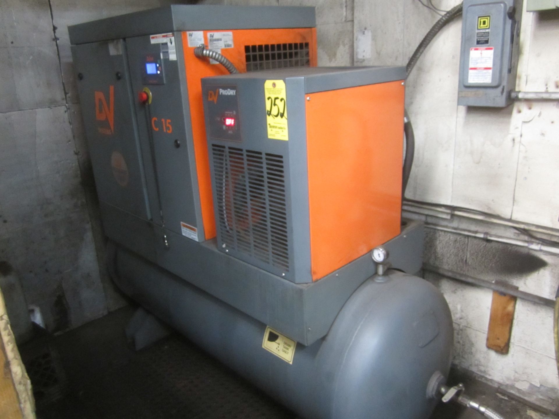 DV Systems Model C15TD Rotary Screw Air Compressor, s/n 37235, 15 HP, Built In Refrigerated Air