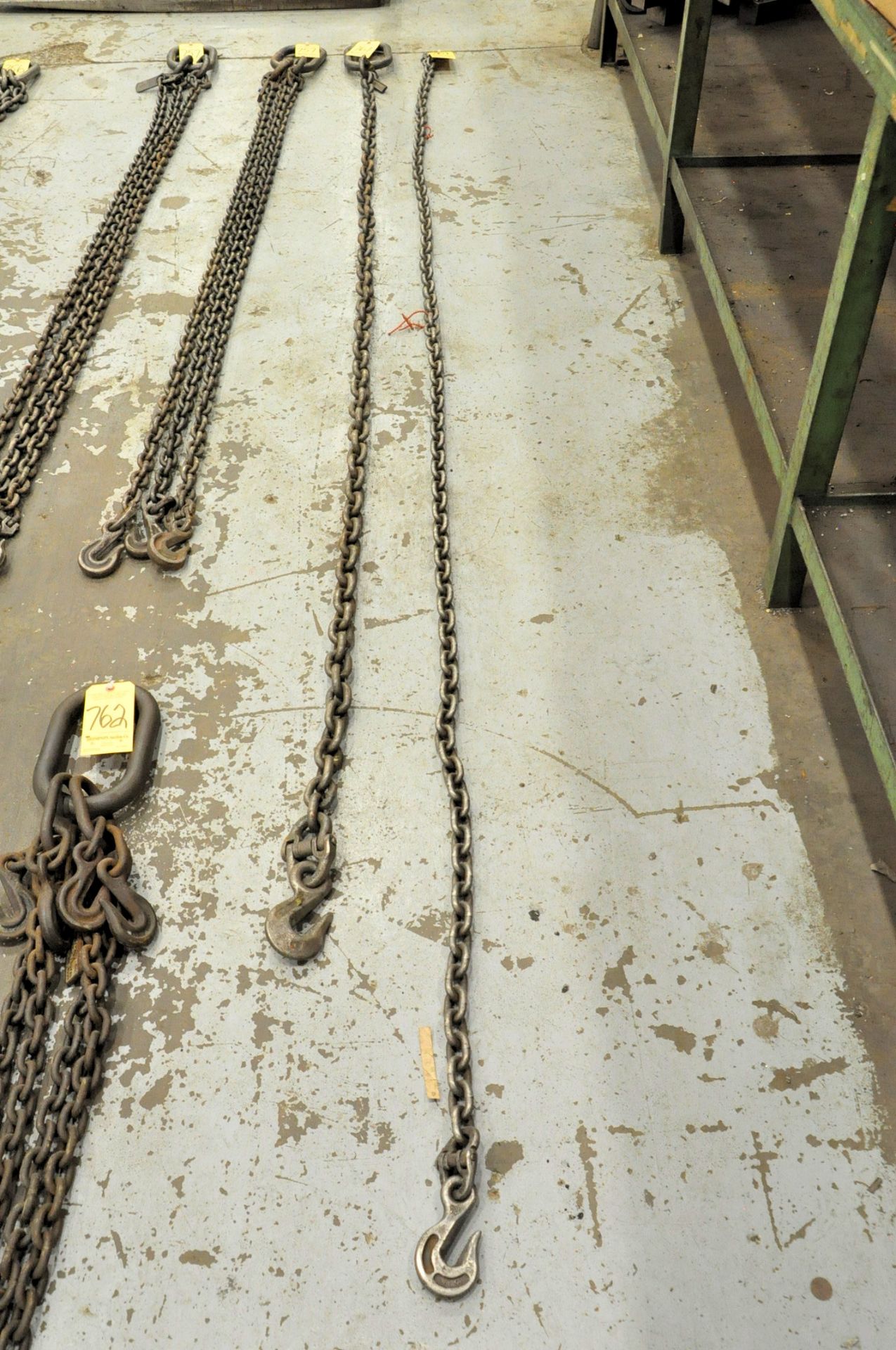 Lot-(1) 1/2" Link x 10' Long Single Hook Chain Sling, Cert. Tag, and (1) 3/8" Link x 12' Long Single