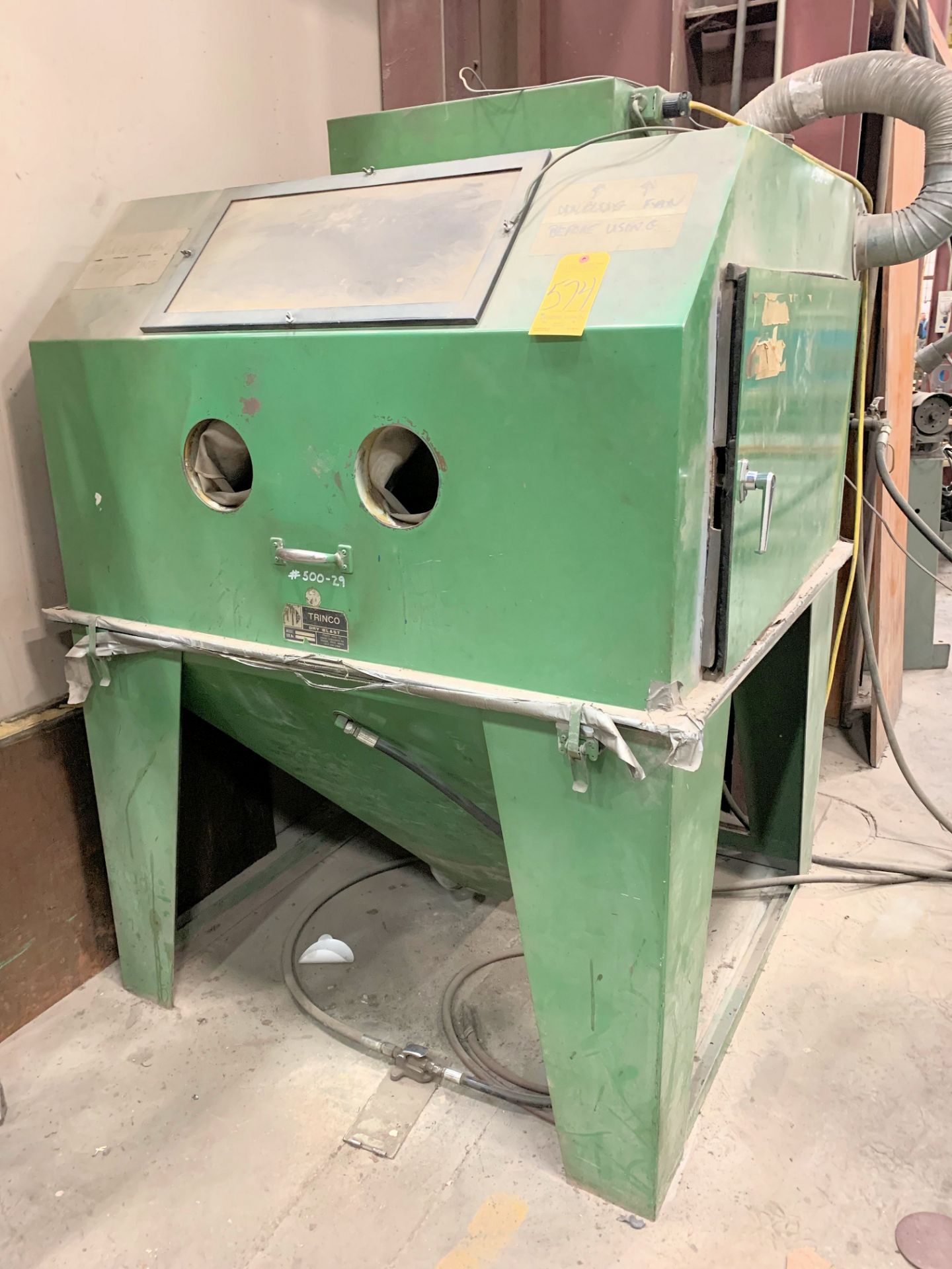 Trinco Model 48-48SL/RC, 2-Hole Dry Shot Blast Cabinet, S/n N/a, 48" x 48", with Collector, Work