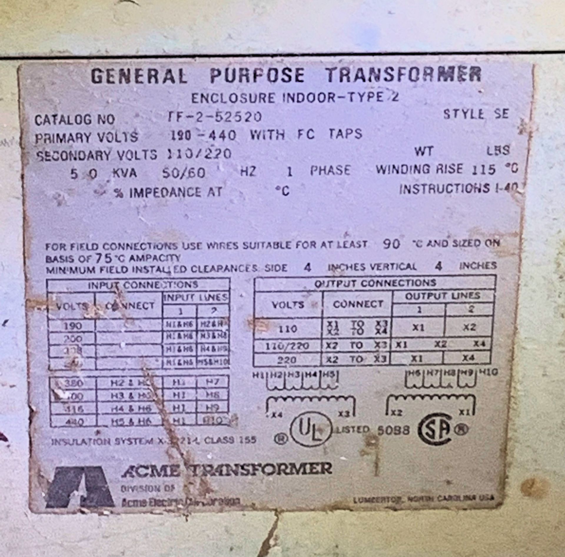 Acme 5-KVA Transformer - Image 2 of 2