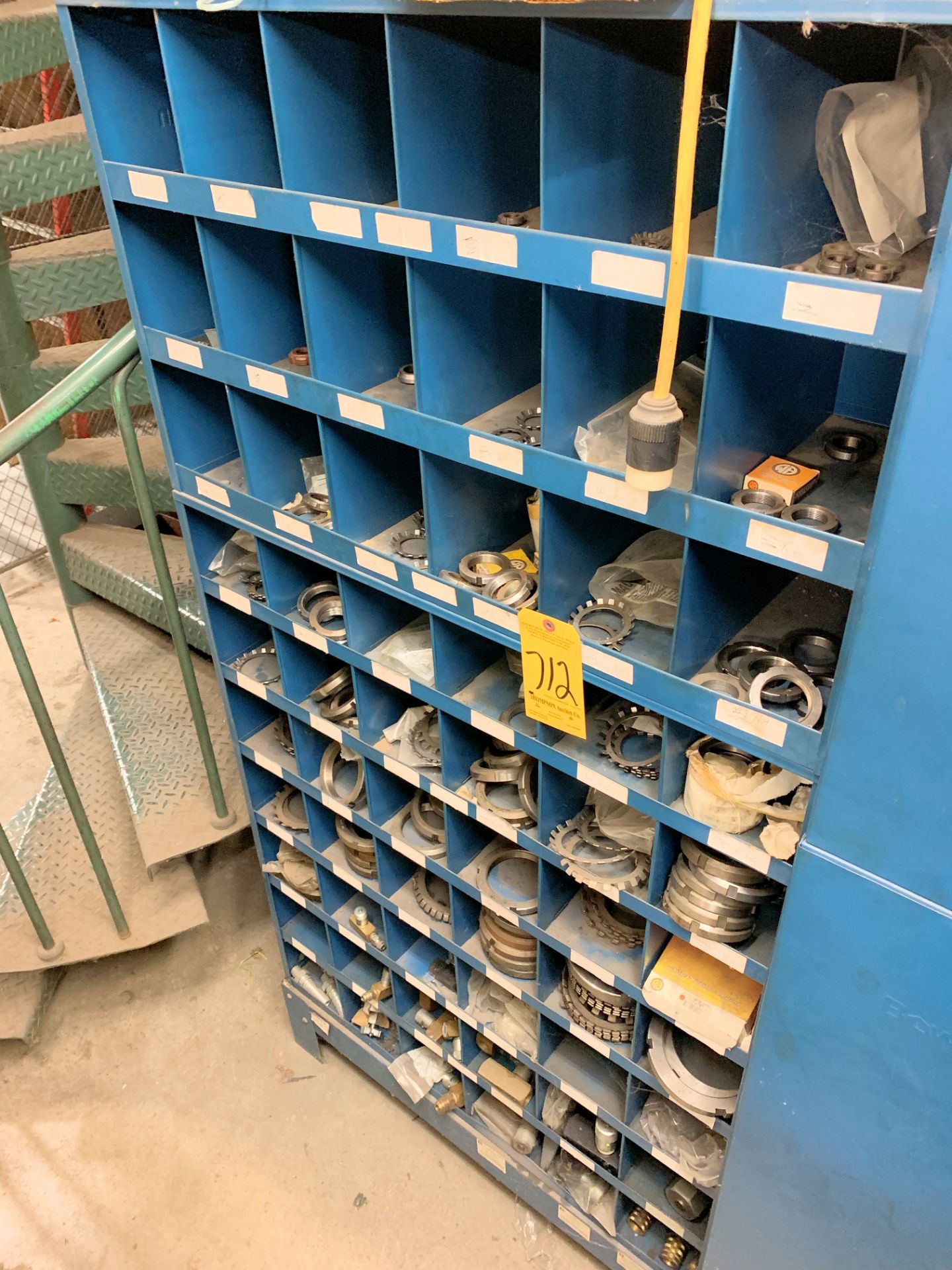 Lot-(2) Sections Open Bin Organizer Cabinets with Caps, Plastic and Brass Fittings, Valves,