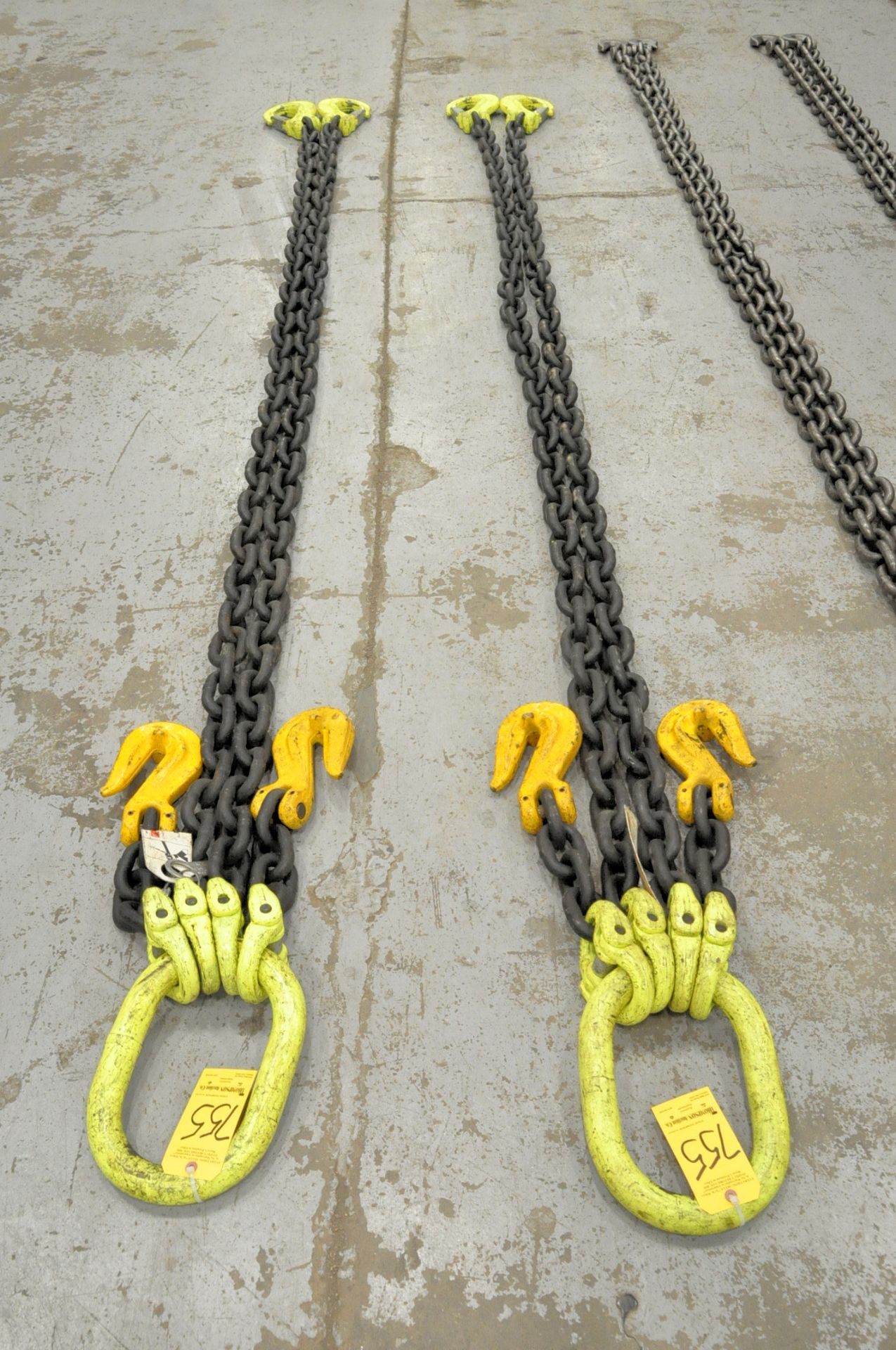 Pair 3/4" Link x 13' Long 2-Hook Chain Slings with (2) Chokers, Cert. Tag