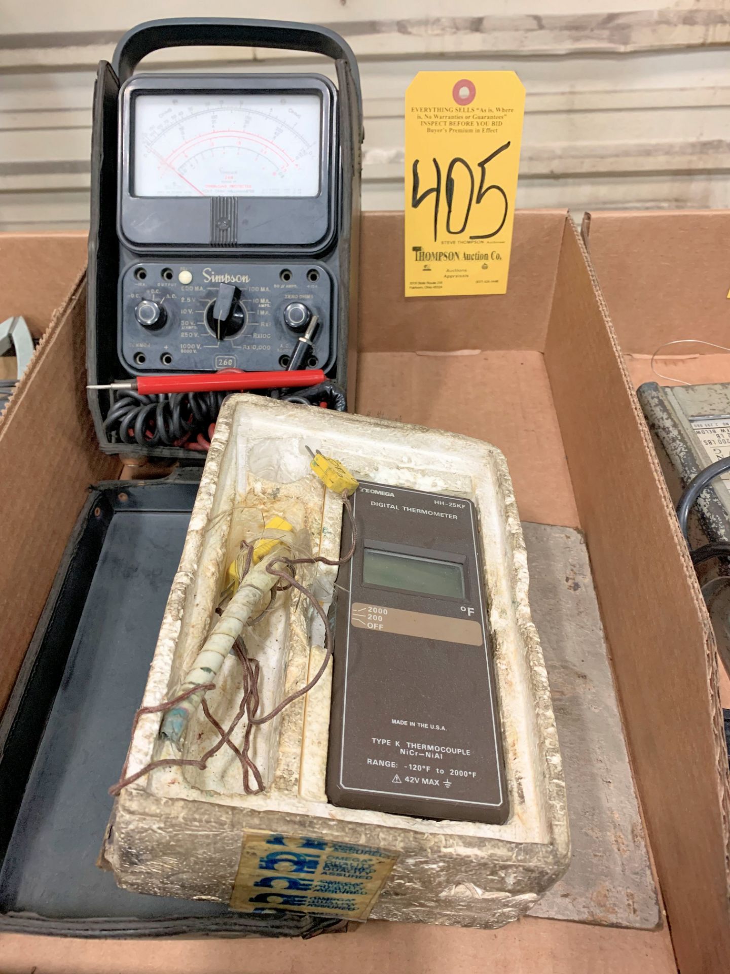 Lot-(1) Omega HH-25KF Digital Thermometer and (1) Simpson 260 Multimeter with Case in (1) Box