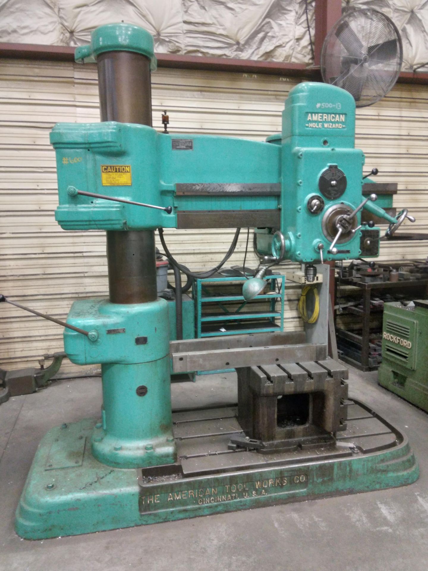 American Hole Wizard Radial Arm Drill, 4’ X 11”, s/n 69228, Box Table, Loading Fee $200