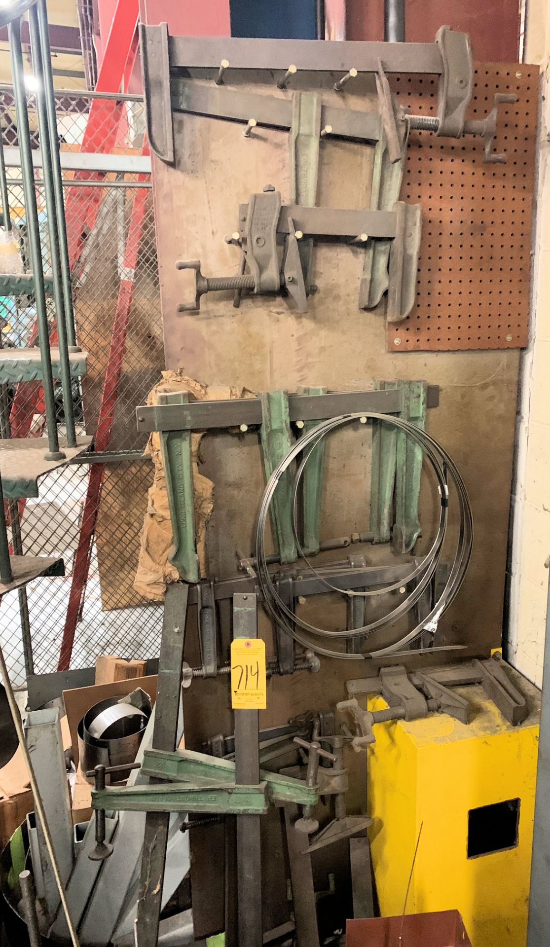 Lot-(15) Large Industrial Bar Clamps on (1) Wall