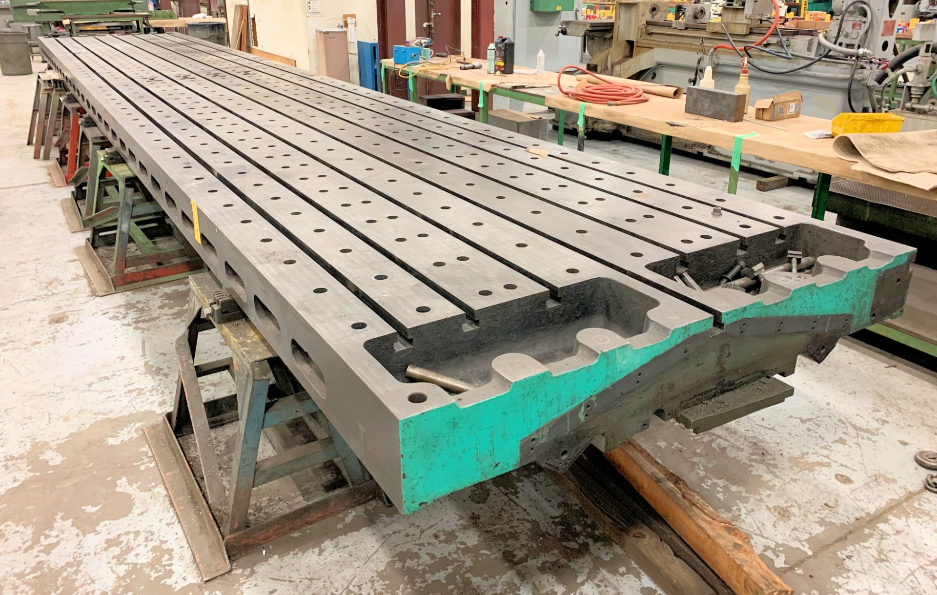 64" x 32' Steel Planer Table with Steel Work Horse Stands, Loading Fee $700, Breaks Down into 2 Piec