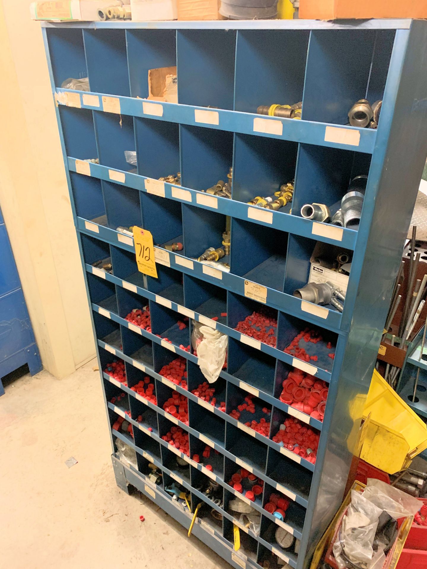 Lot-(2) Sections Open Bin Organizer Cabinets with Caps, Plastic and Brass Fittings, Valves, - Image 2 of 2