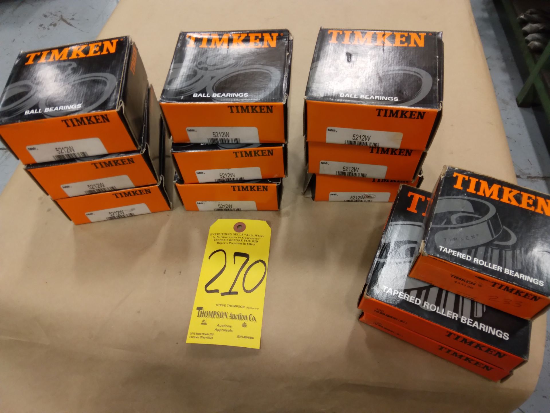 (9) Timken Ball Bearings, #5212W, and (3) Tapered Roller Bearings, #496