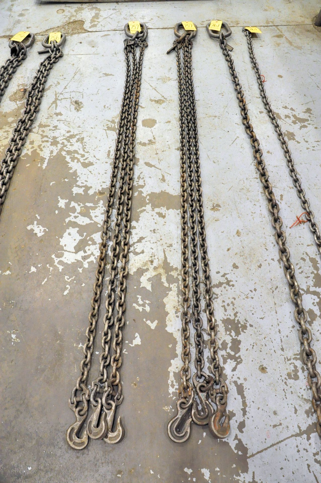 Pair 3/8" Link x 8' Long 3-Hook Chain Slings, Cert. Tag