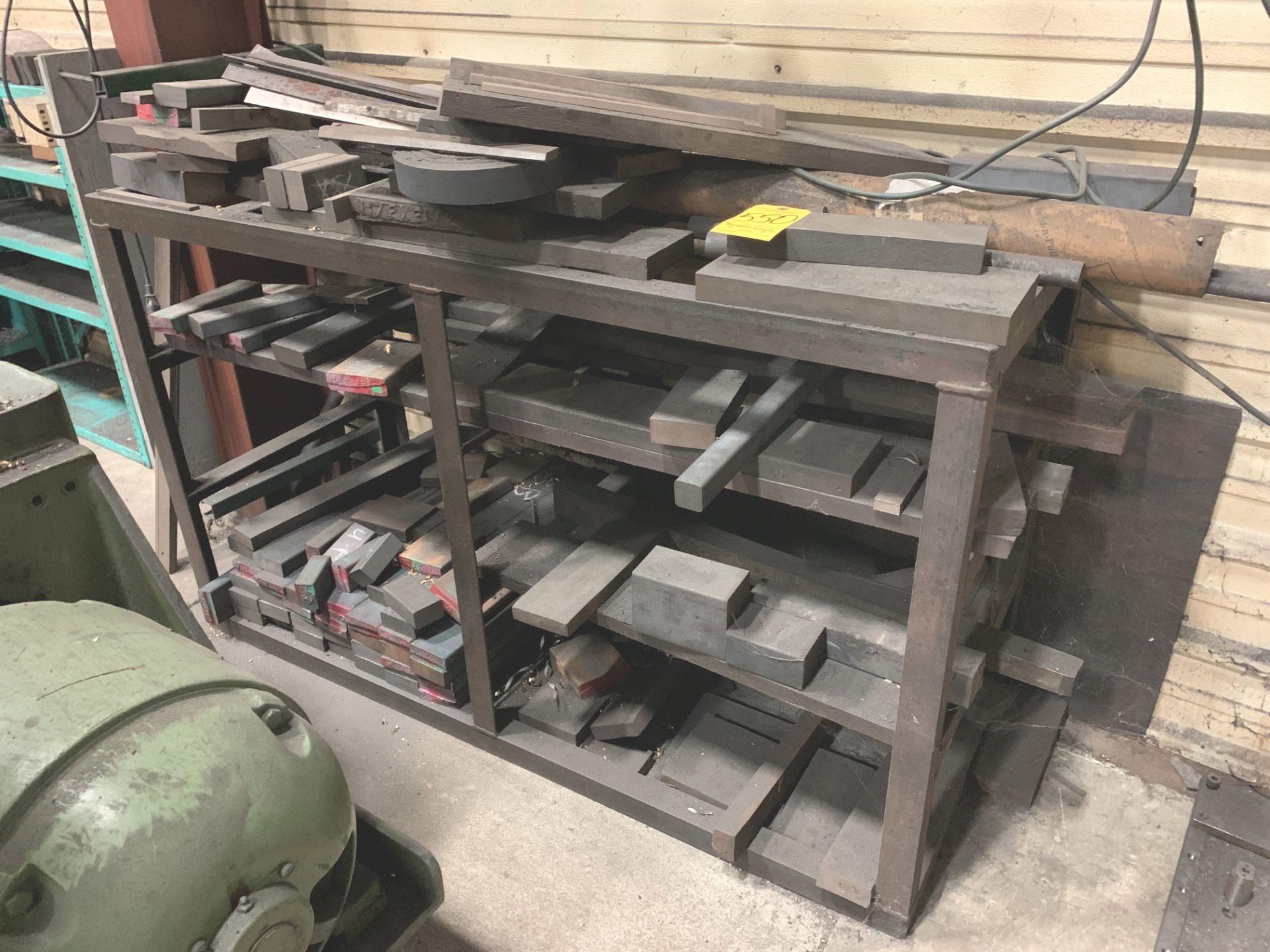 Lot-Steel Flat Bar, etc. Stock Cutoffs with Shelving Unit