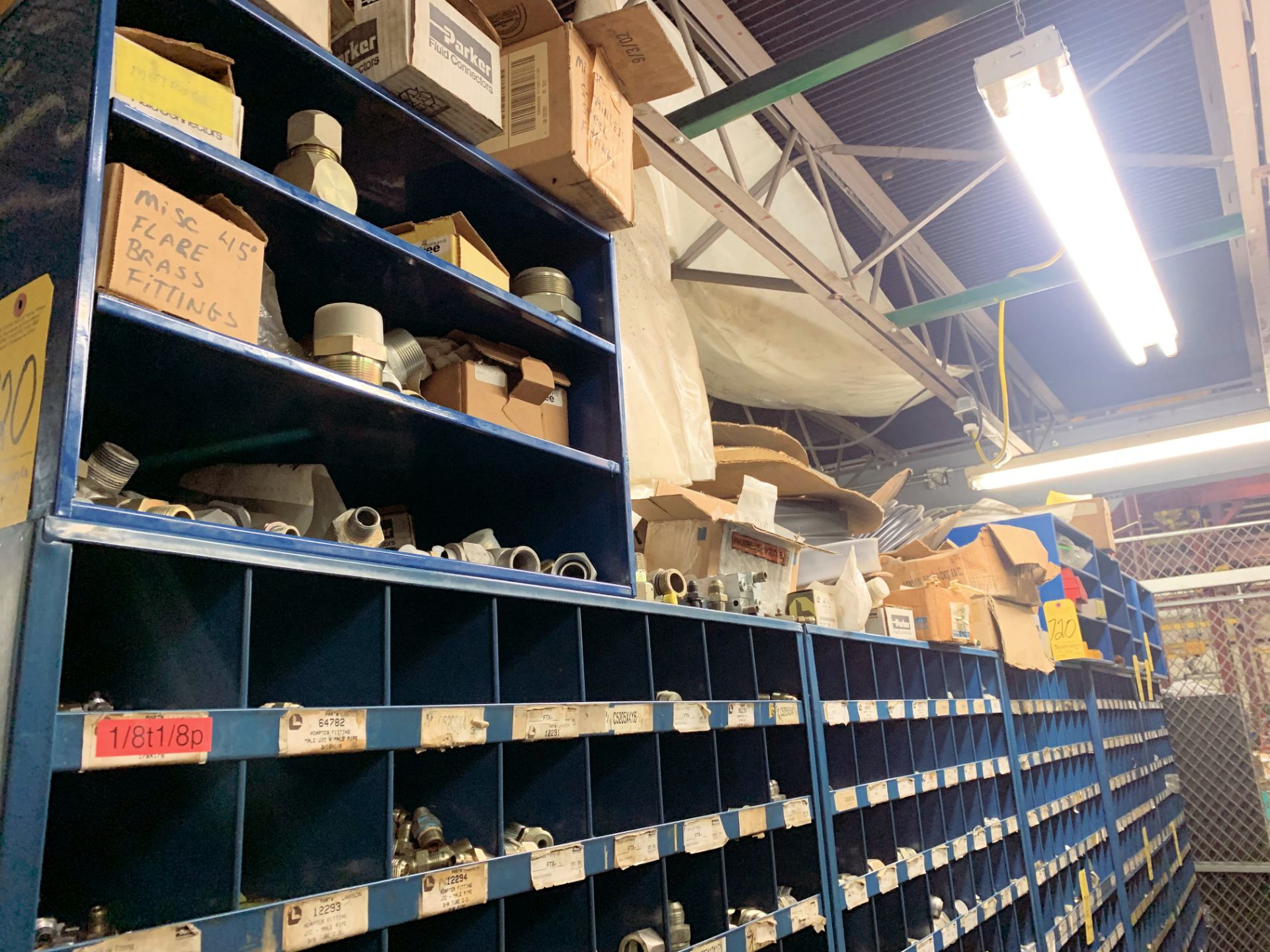 Lot-(5) Sections Open Bin Organizer Cabinets with Parker Hydraulic Fittings, Brass Fittings, etc. - Image 2 of 2