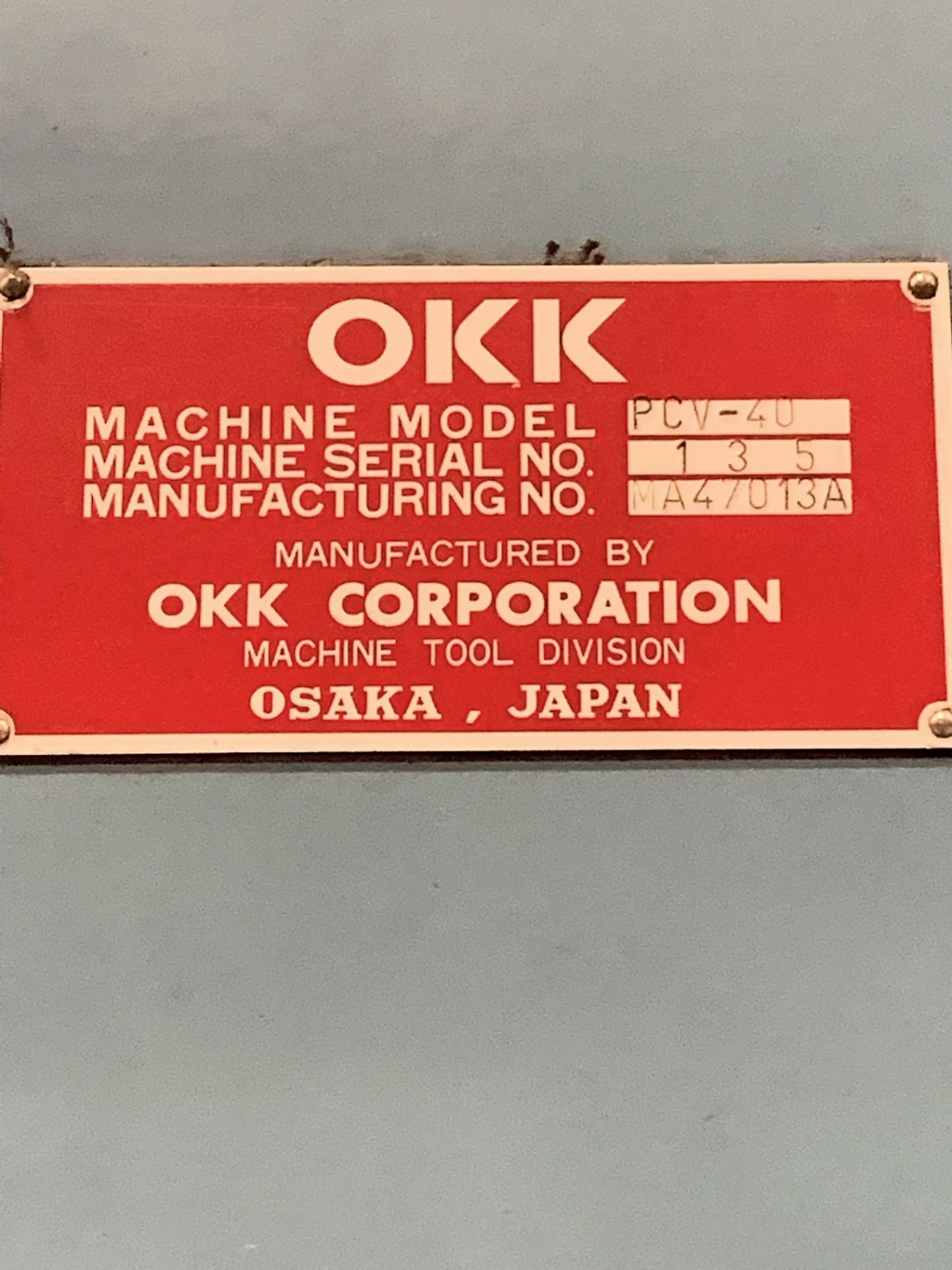 OKK Model PCV-40 II CNC Vertical Machining Center, s/n 135, Mitsubishi Meldas Neomatic CNC - Image 8 of 8