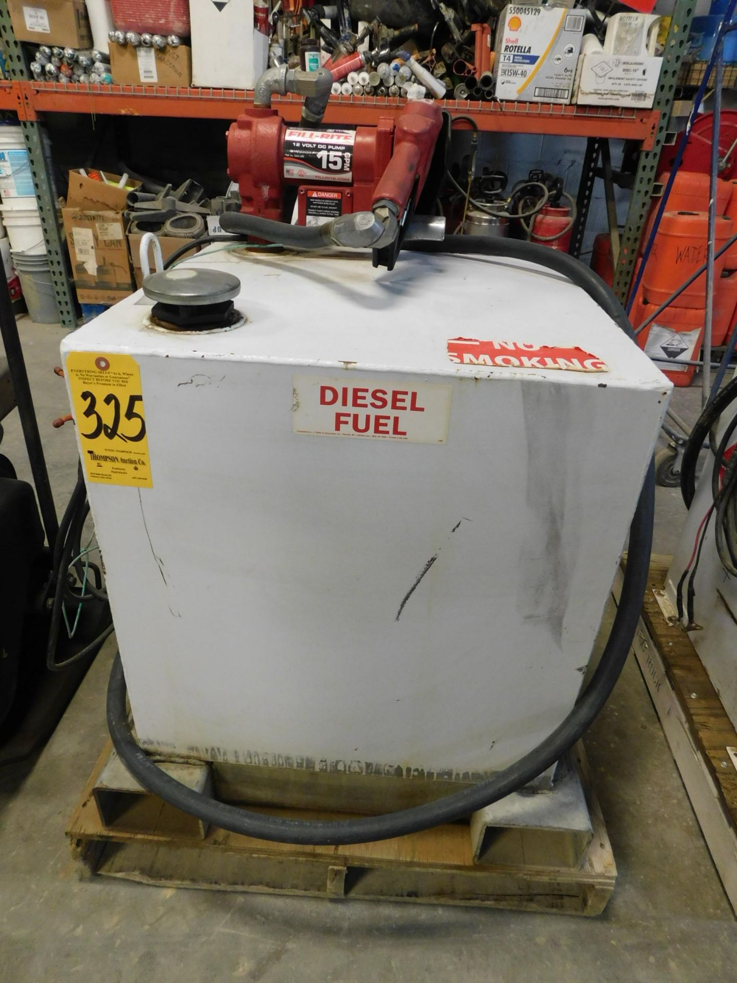 Diesel Fuel Tank with Forklift Pockets and Fill Rite 12 Volt DC Pump, Approx. 50 Gallon